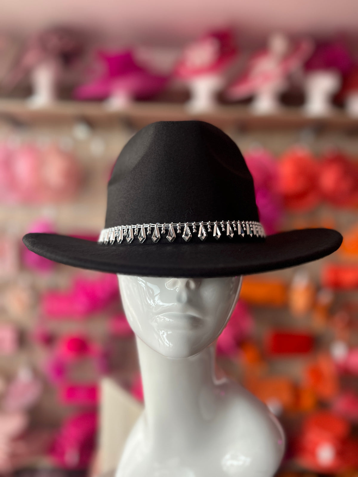 Black Suedette Fedora Hat With Silver Detailing-Fascinators Direct