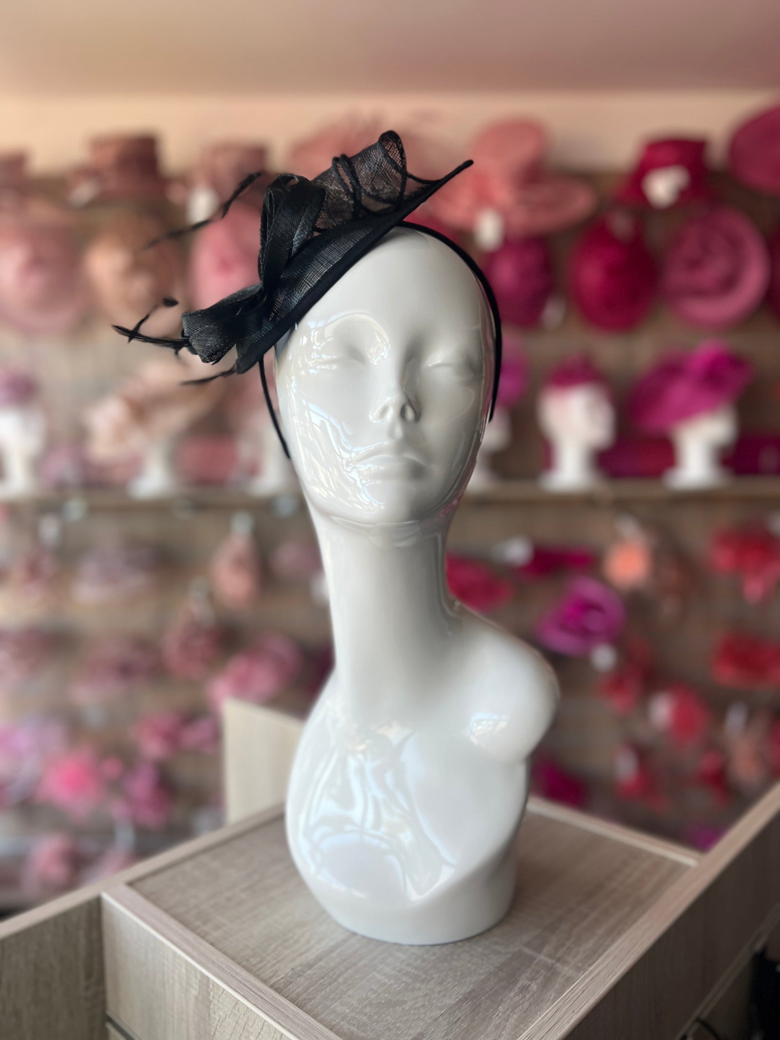Black Teardrop Fascinator with Curled Sinamay Loops-Fascinators Direct