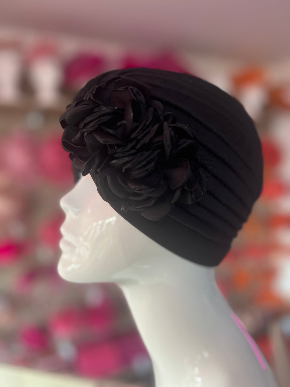 Black Vintage Double Flower Turban Hat-Fascinators Direct