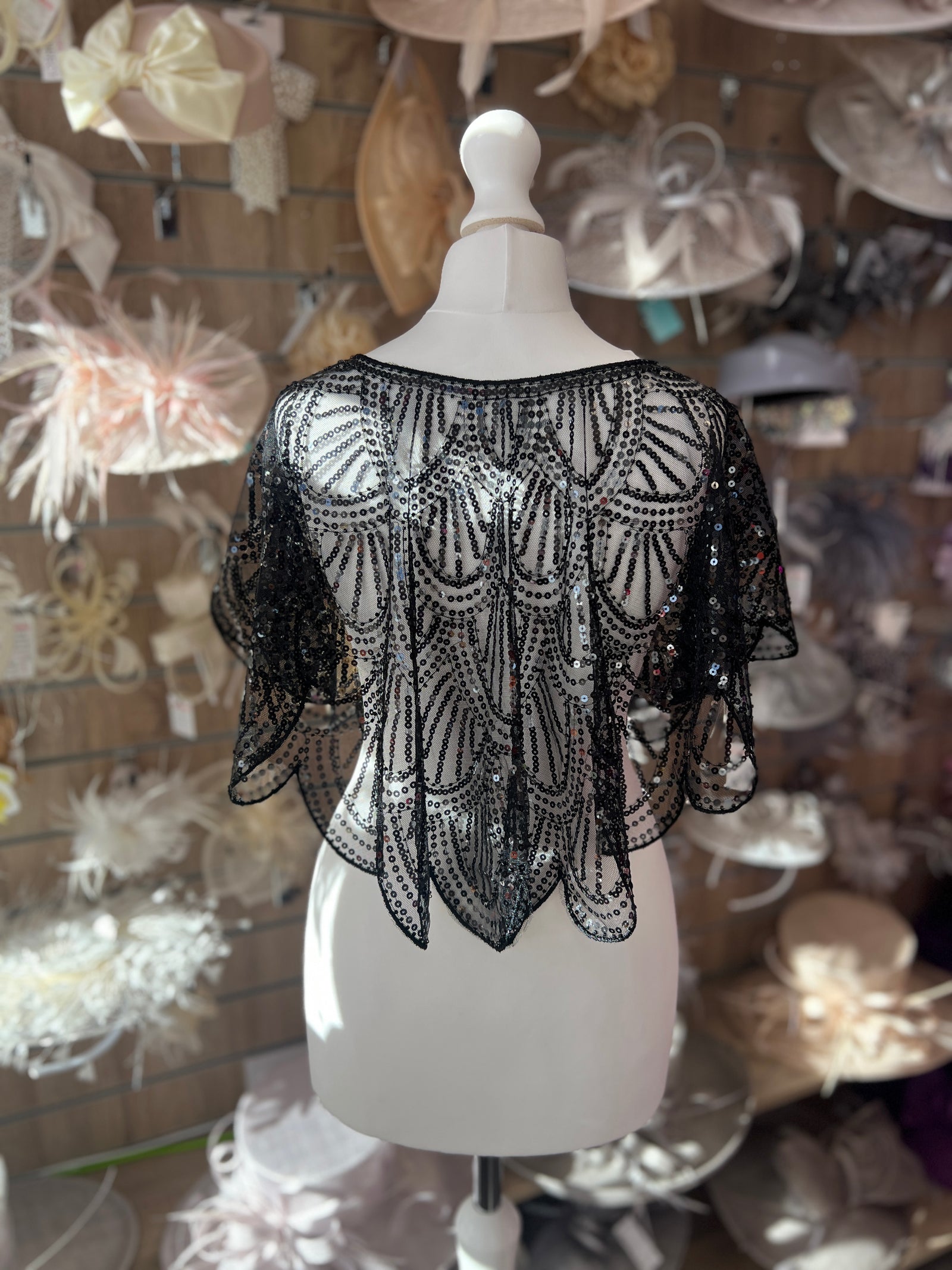 Black Vintage Sequin Capelet/ Shawl-Fascinators Direct
