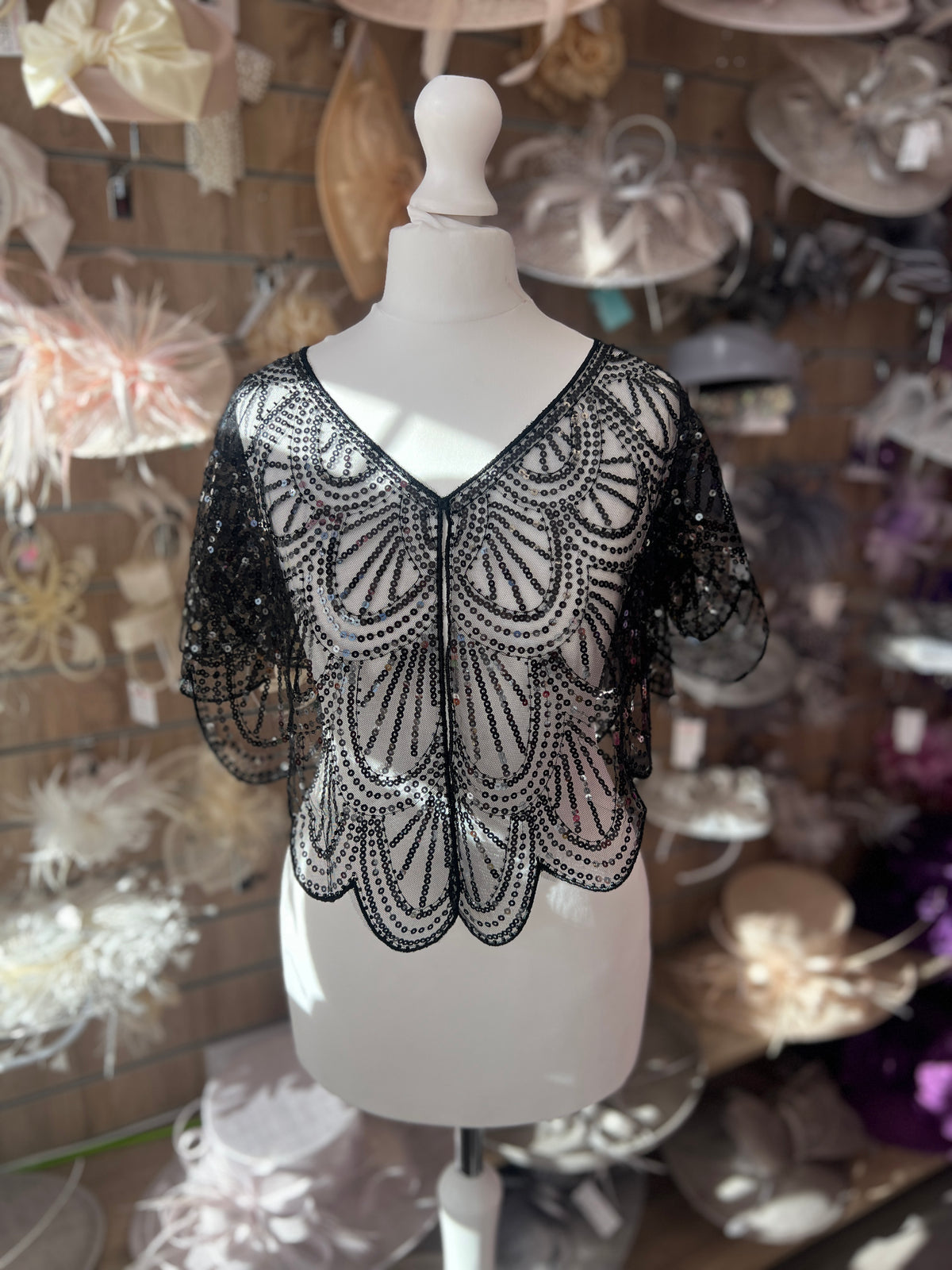 Black Vintage Sequin Capelet/ Shawl-Fascinators Direct