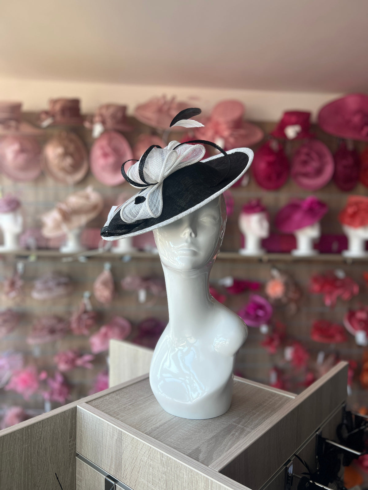 Black &amp; White Teardrop Disc Fascinator-Fascinators Direct