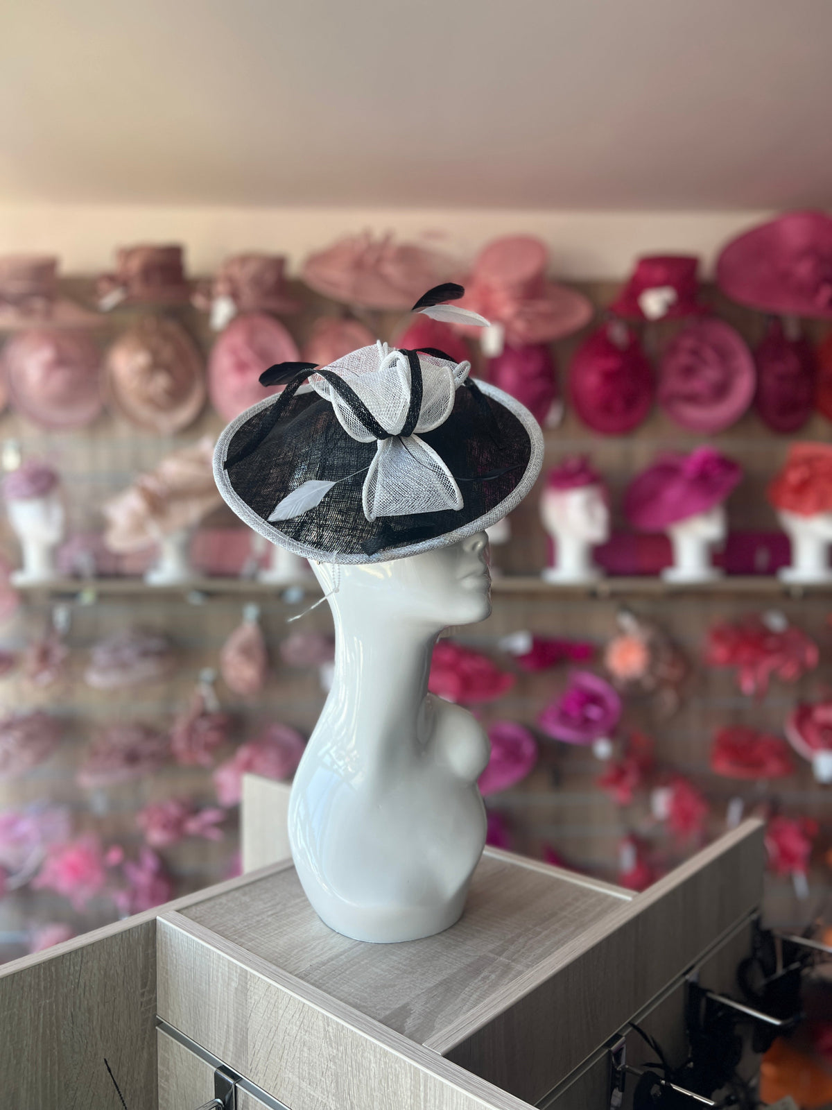 Black &amp; White Teardrop Disc Fascinator-Fascinators Direct