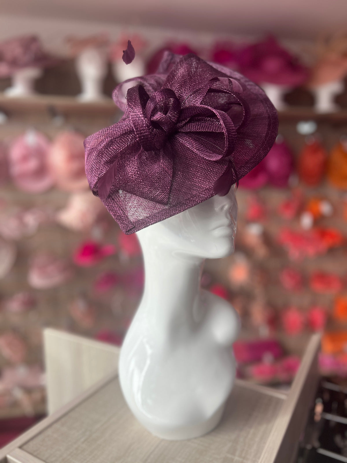 Blackcurrant Disc Fascinator with Decorative Bow-Fascinators Direct