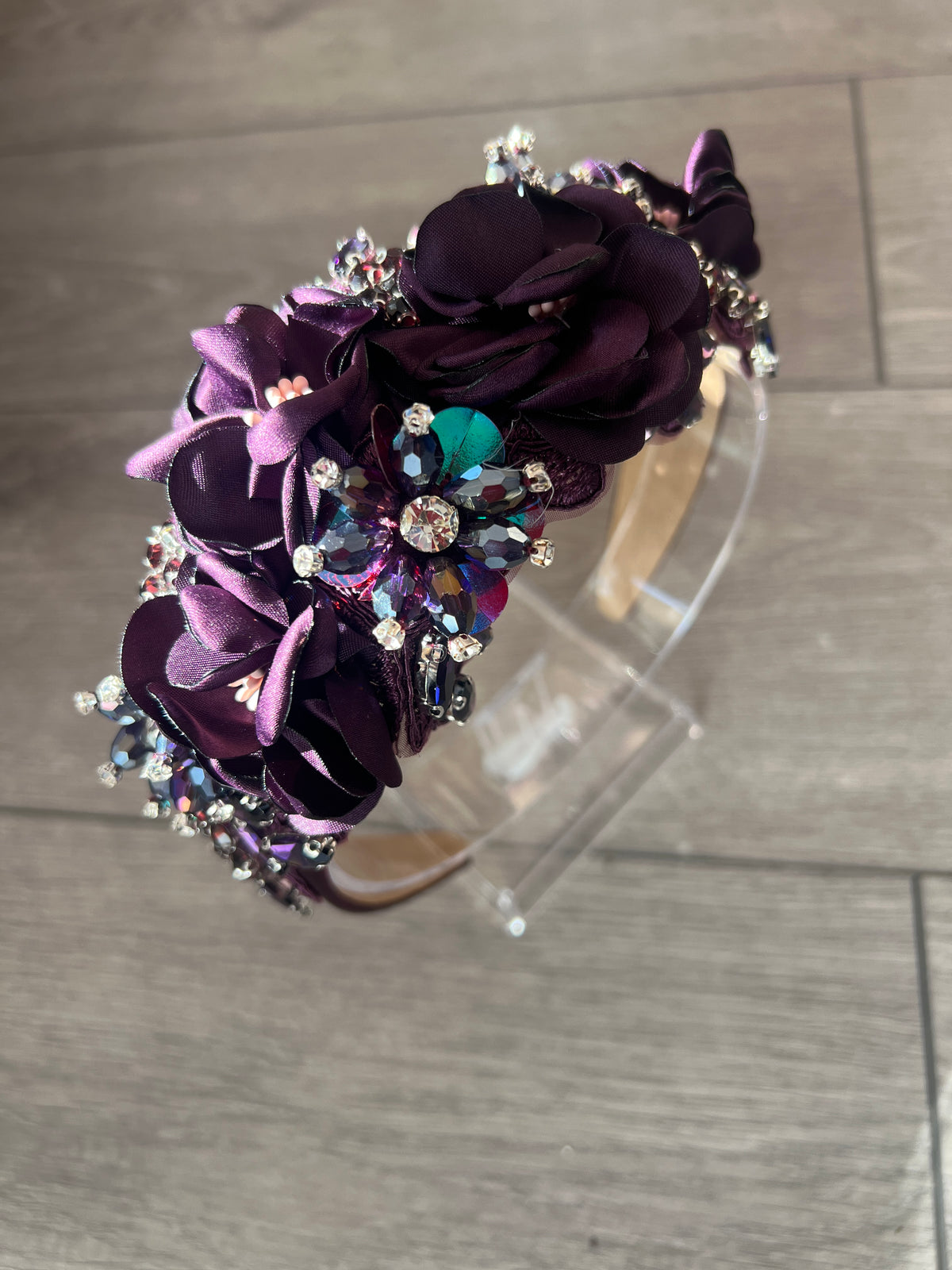 Blackcurrant Flower Headband With Beads &amp; Diamantes-Fascinators Direct