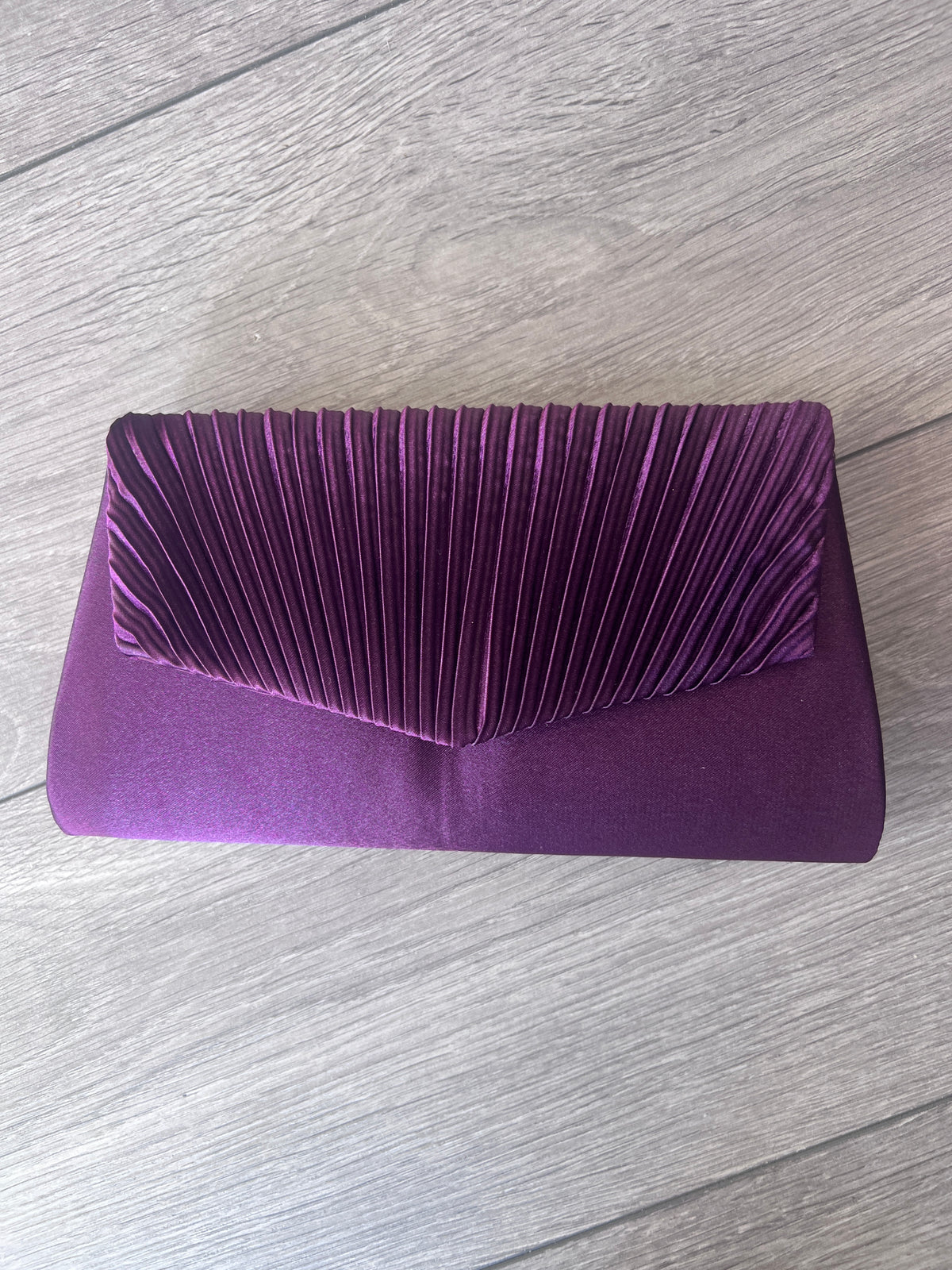 Blackcurrant Satin Pleated Envelope Clutch Bag-Fascinators Direct
