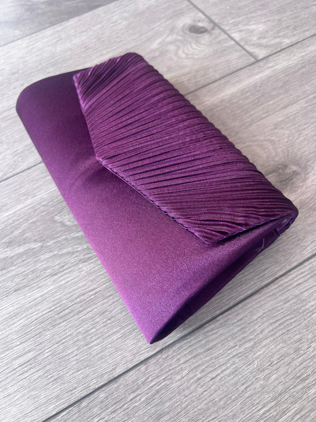 Blackcurrant Satin Pleated Envelope Clutch Bag-Fascinators Direct