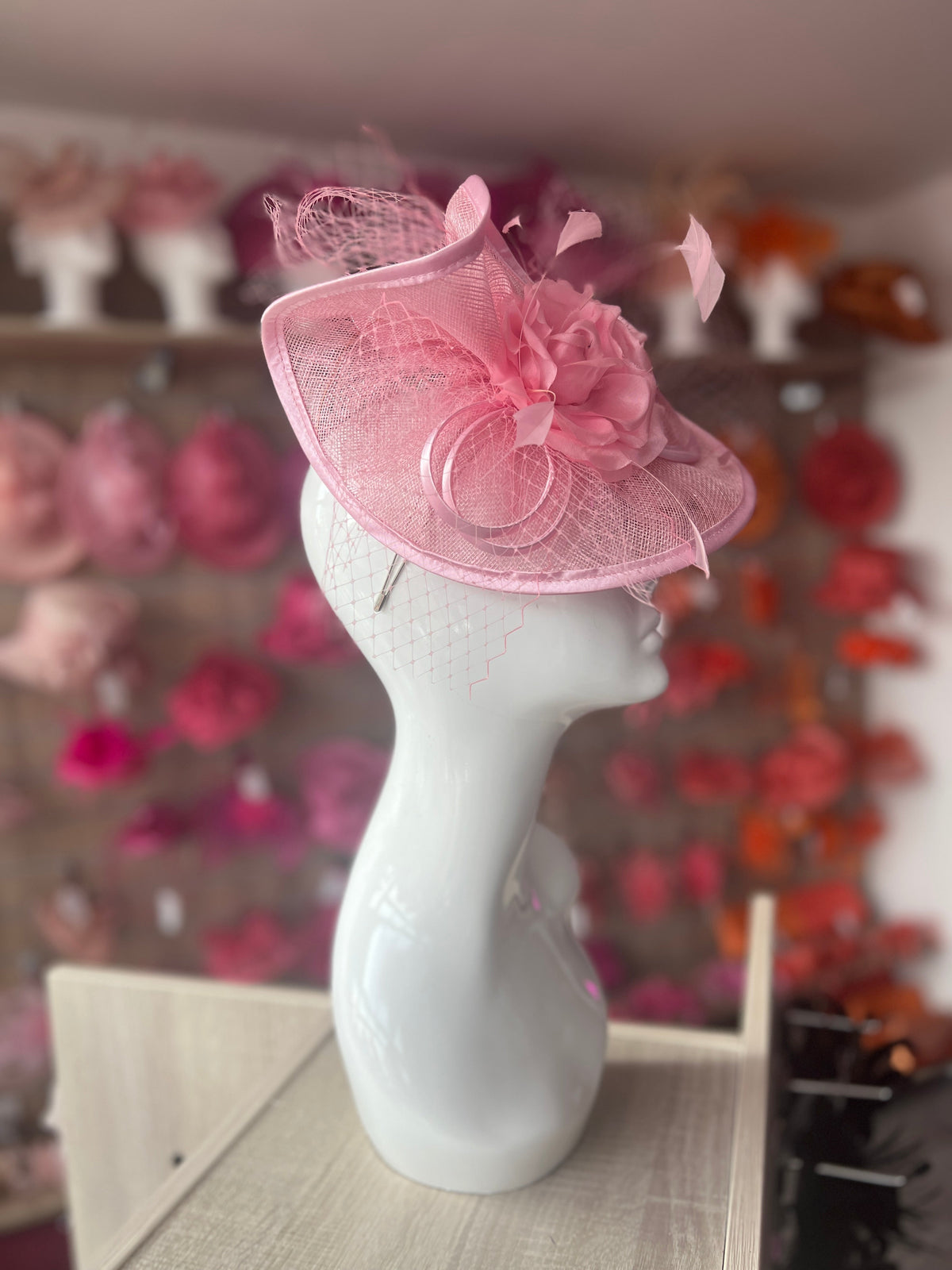 Blossom Disc Fascinator with Fabric Rose &amp; Netting-Fascinators Direct