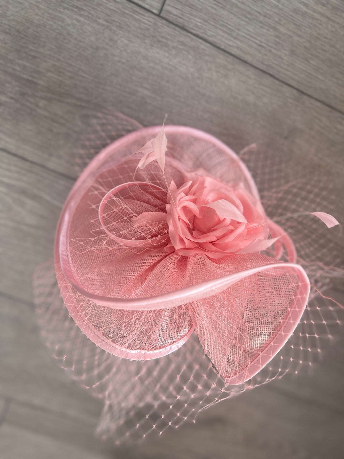 Blossom Disc Fascinator with Fabric Rose &amp; Netting-Fascinators Direct