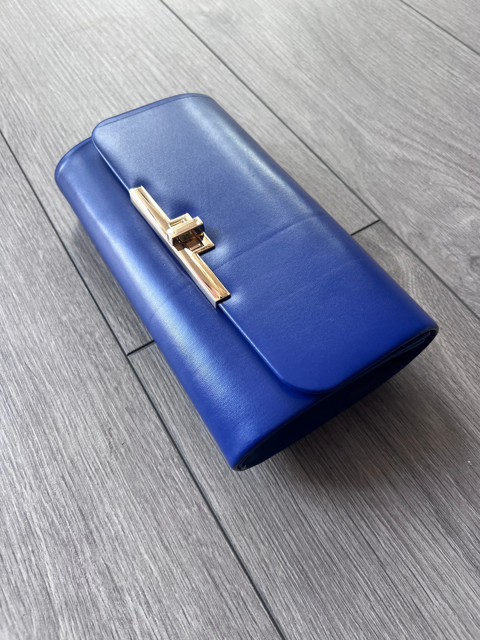 Blue Clutch Bag With Gold Turn Lock-Fascinators Direct