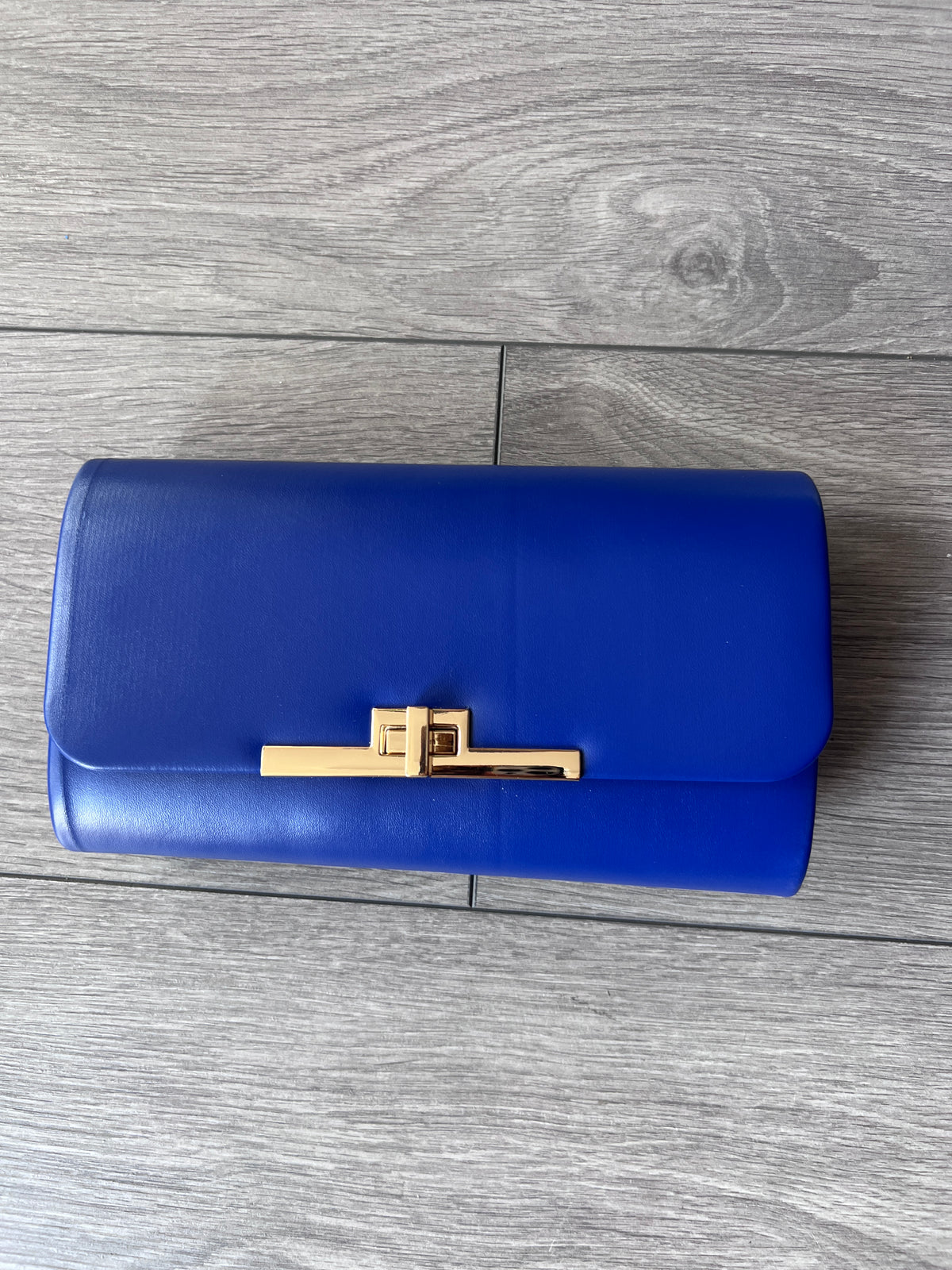 Blue Clutch Bag With Gold Turn Lock-Fascinators Direct