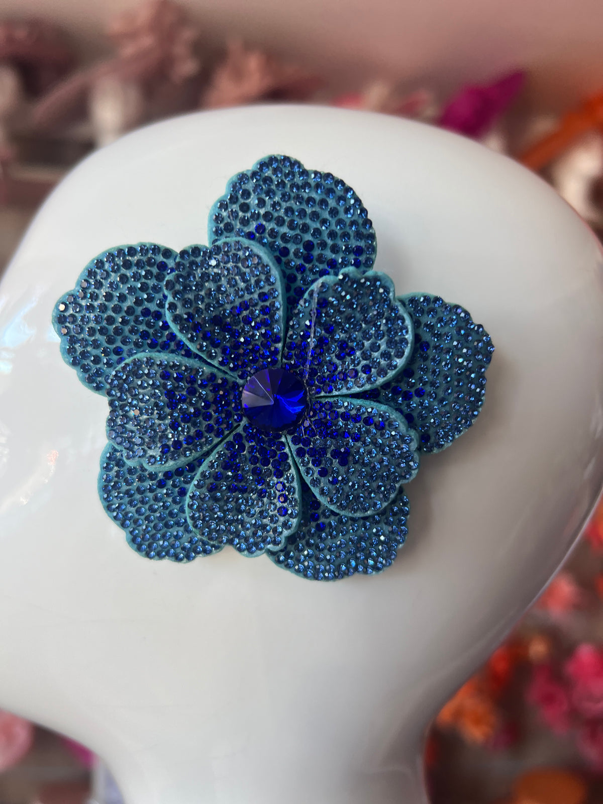 Blue Diamanté Small Flower Hair Clip-Fascinators Direct