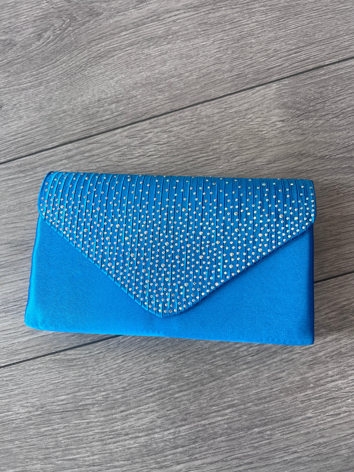 Blue Envelope Clutch Bag With Rhinestones-Fascinators Direct