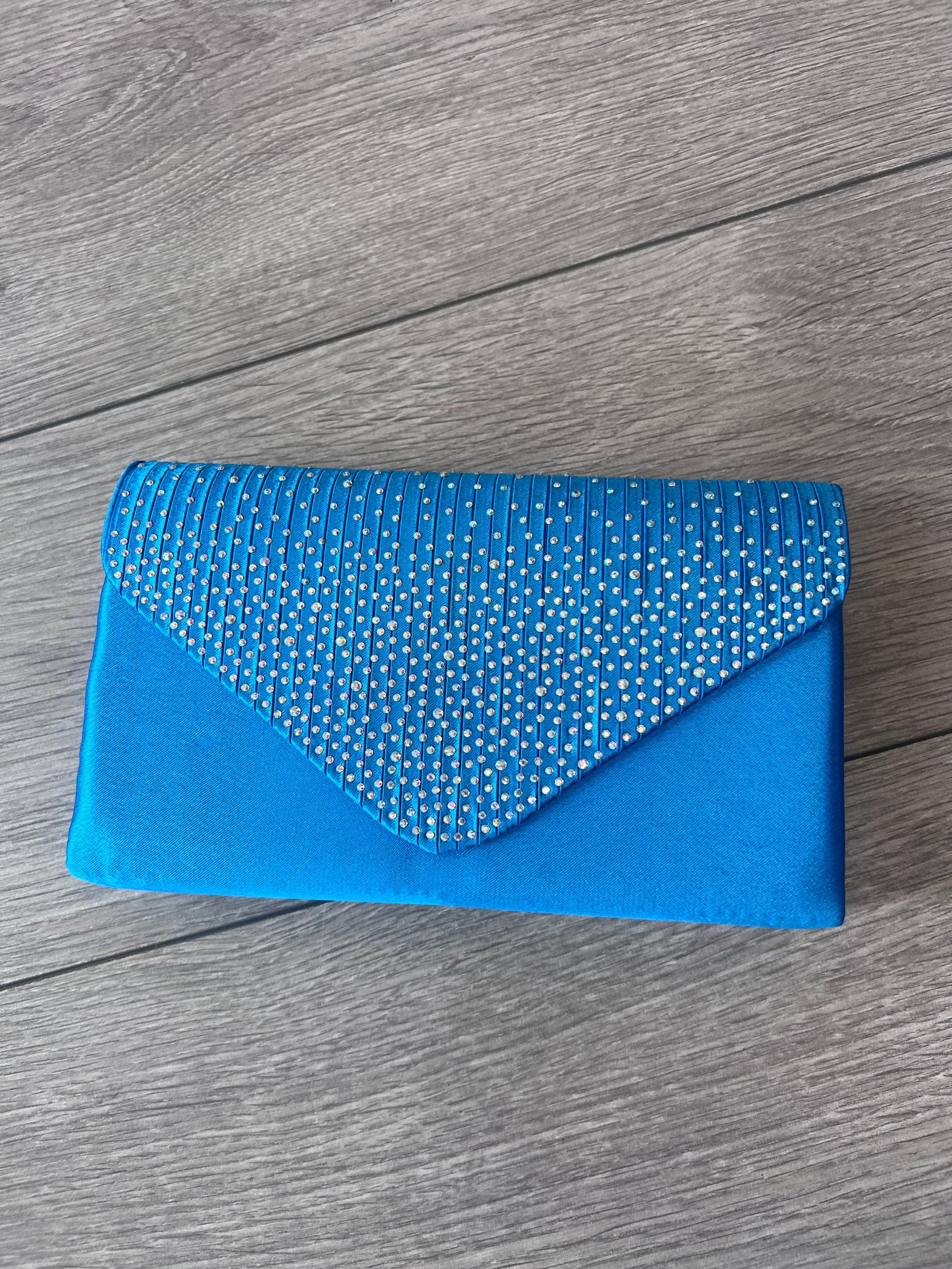 Blue Envelope Clutch Bag With Rhinestones-Fascinators Direct