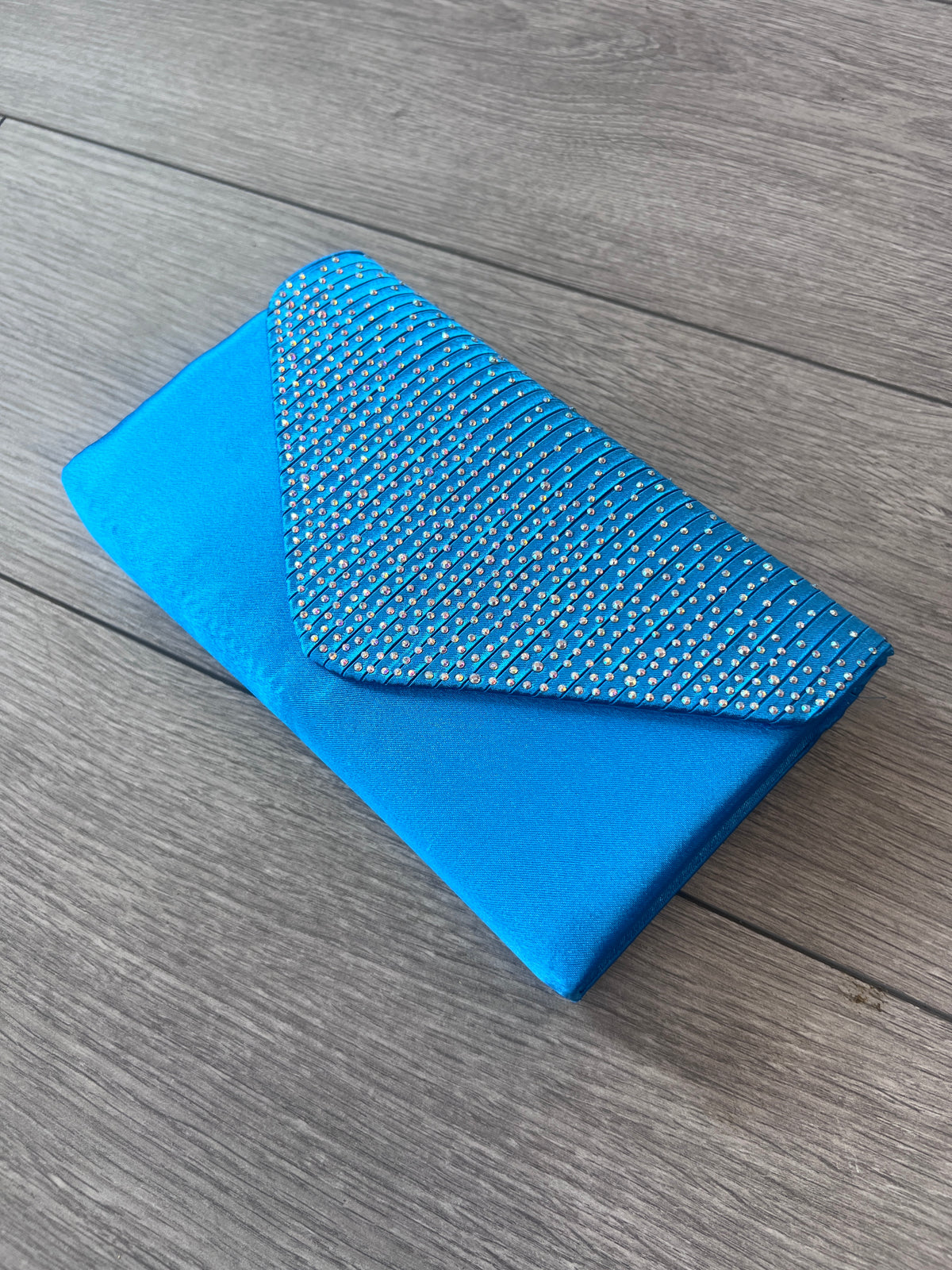 Blue Envelope Clutch Bag With Rhinestones-Fascinators Direct