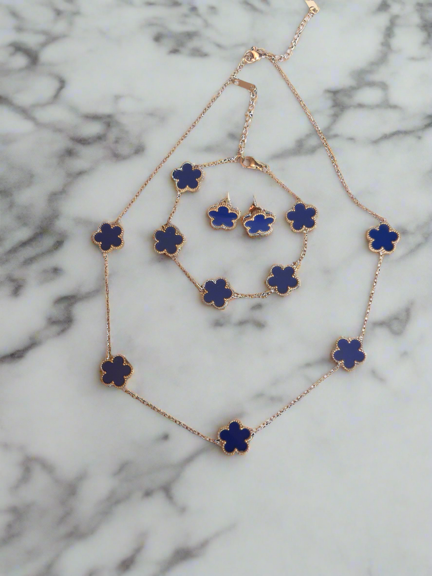 Blue Flower Necklace ,Bracelet,Earrings Set-Fascinators Direct