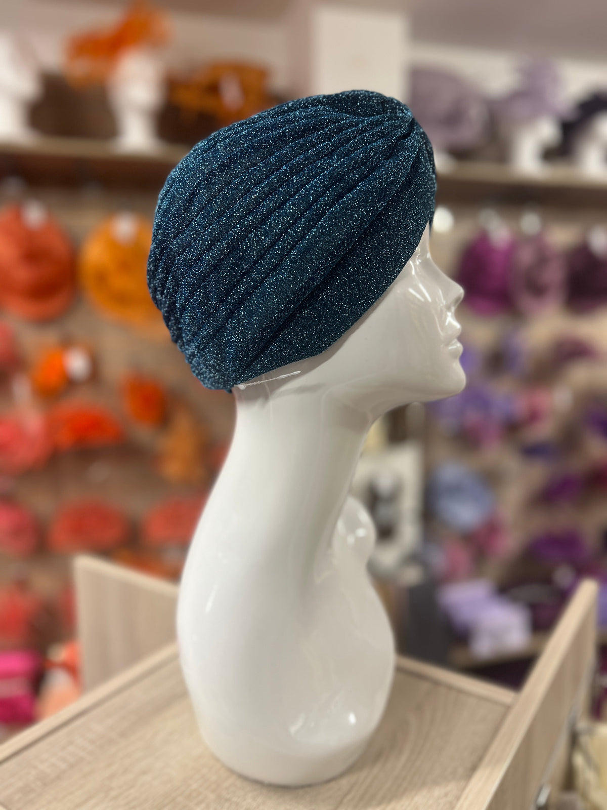 Blue Glitter Turban Hat-Fascinators Direct