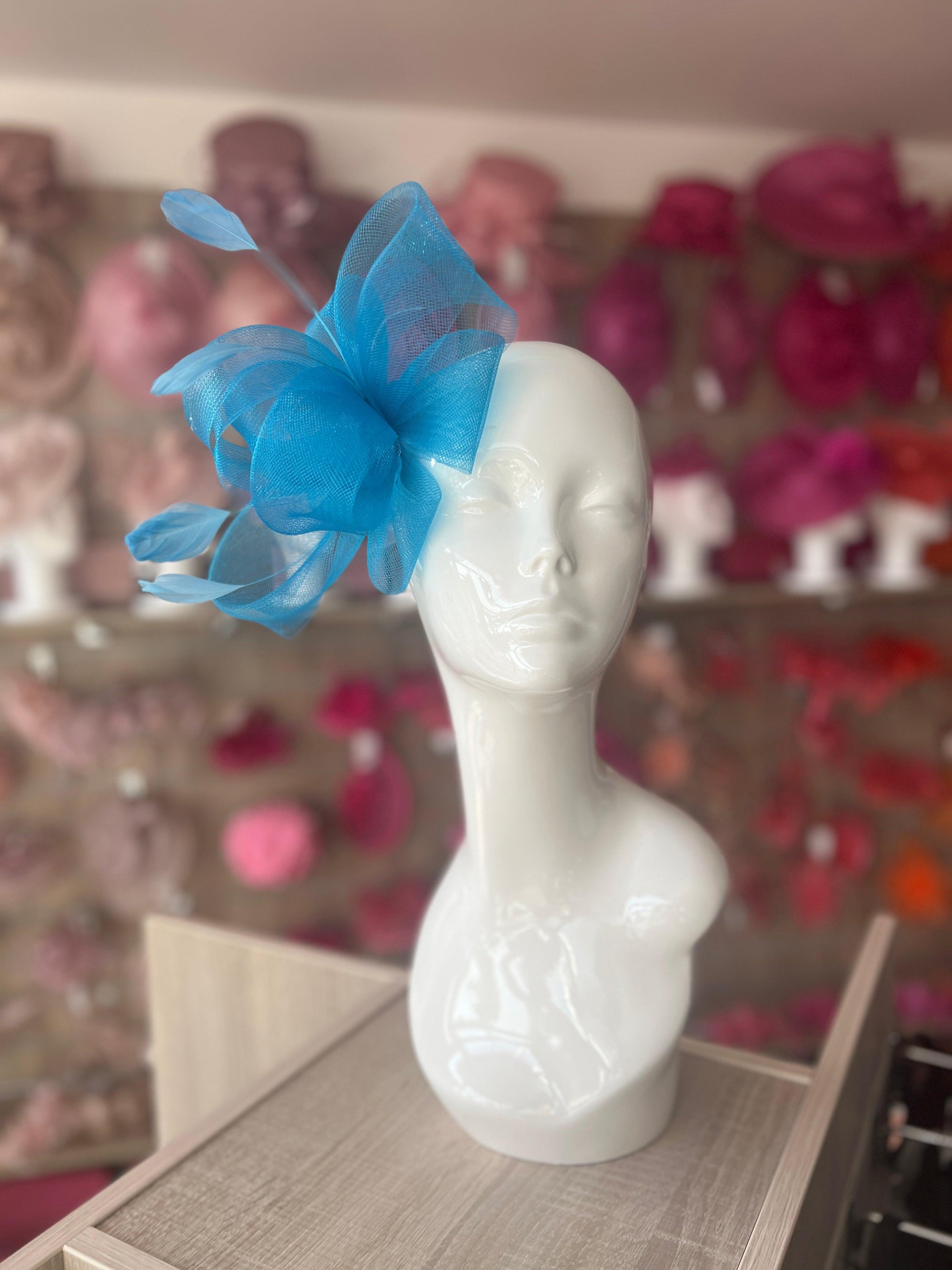 Blue Large Loop Fascinator With Feathers-Fascinators Direct