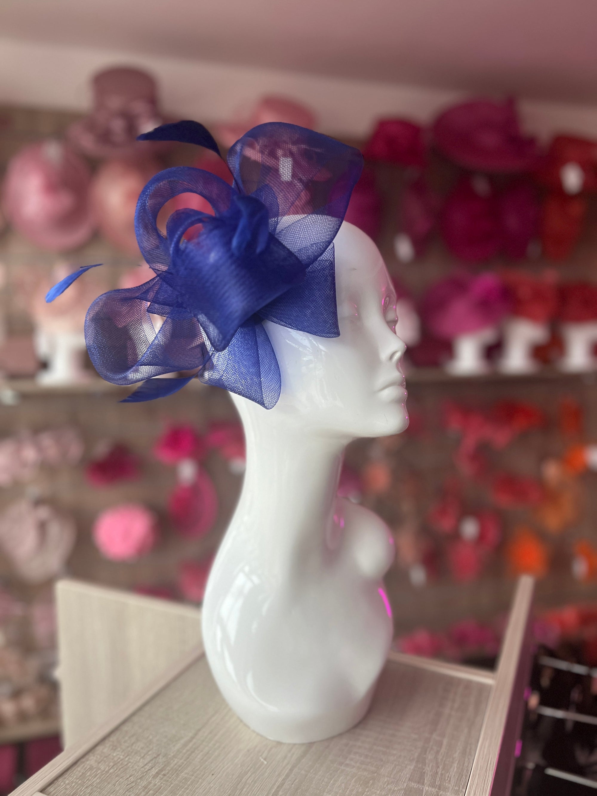 Blue Large Loop Fascinator With Feathers-Fascinators Direct