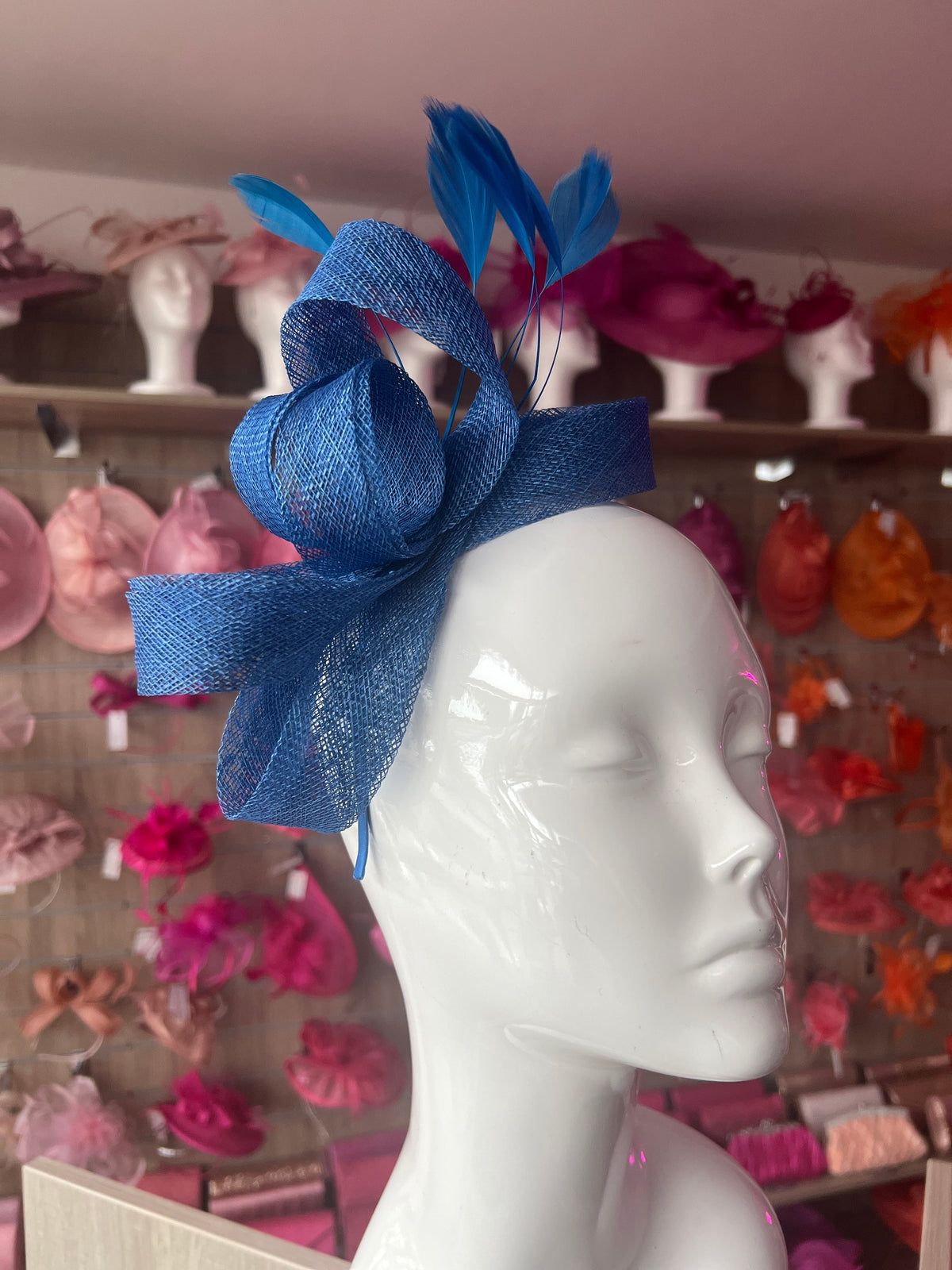 Blue Large Loop Feather Headband Fascinator-Fascinators Direct