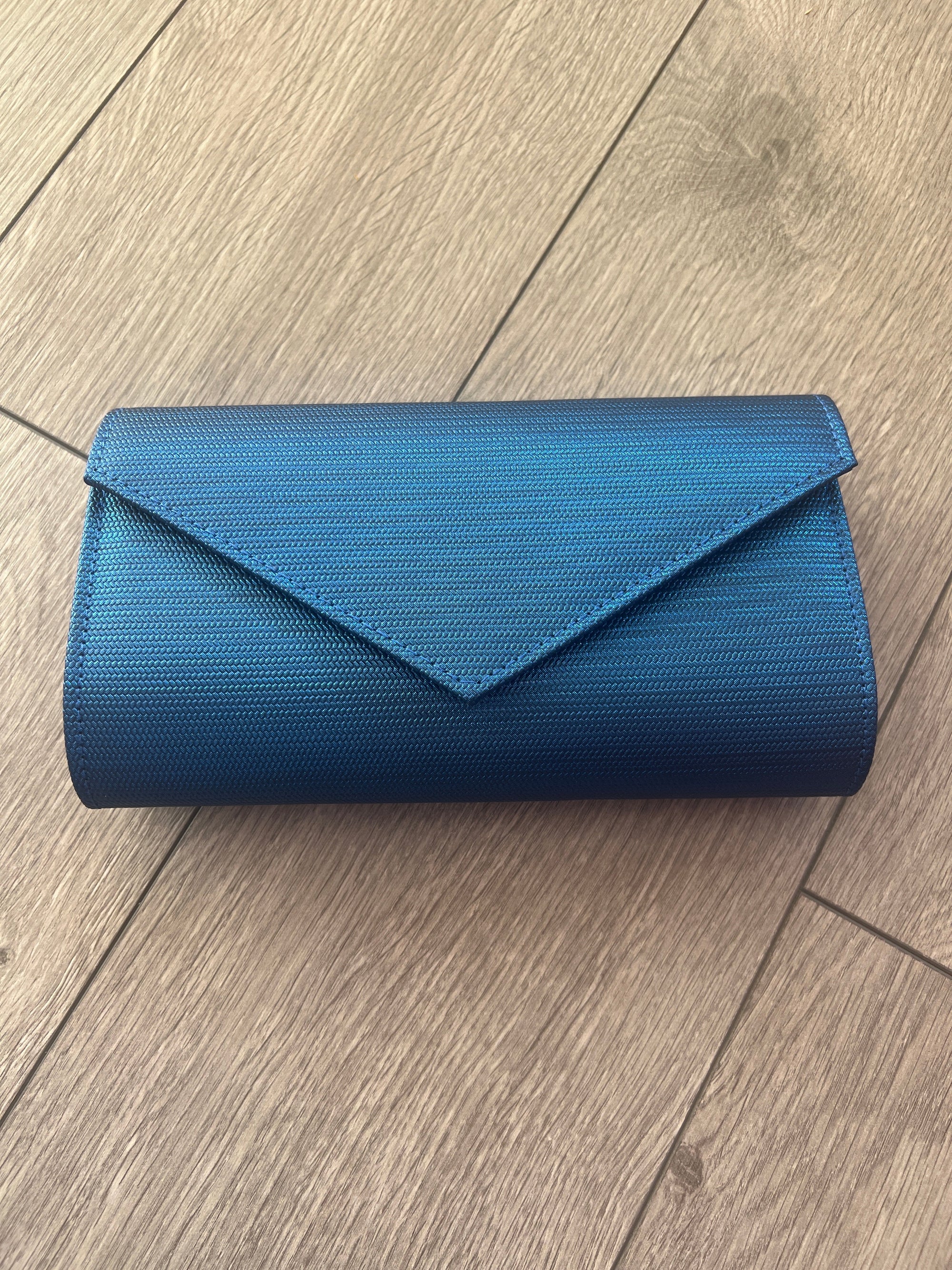 Blue Metallic Envelope Clutch Bag-Fascinators Direct