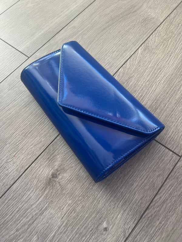 Blue Patent Envelope Clutch Bag