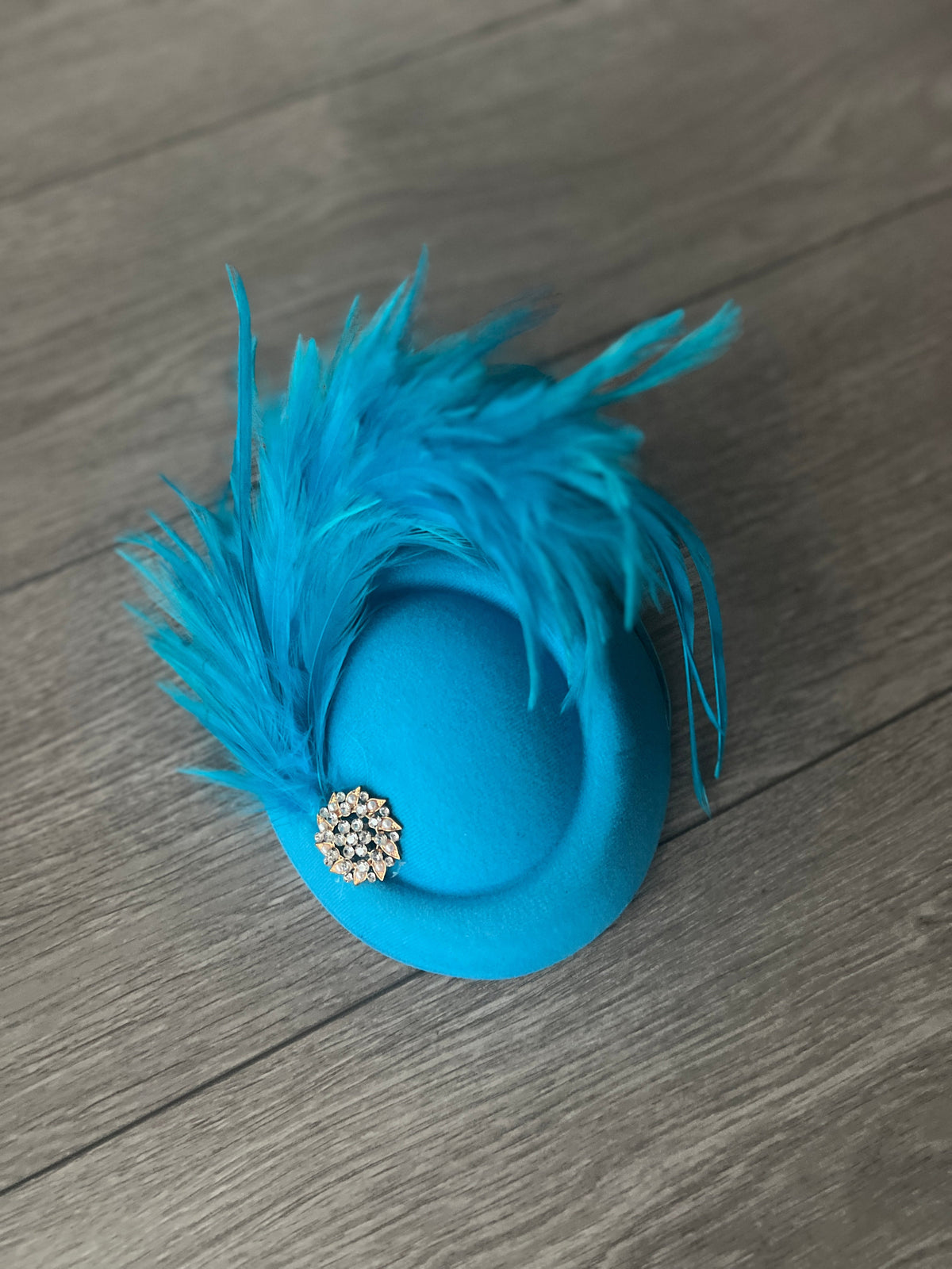 Blue Pill Box Fascinator With Curled Feathers &amp; Diamante Embellishment-Fascinators Direct