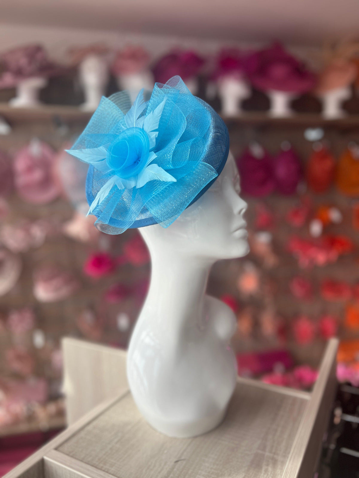 Blue Pillbox Fascinator With Flower-Fascinators Direct