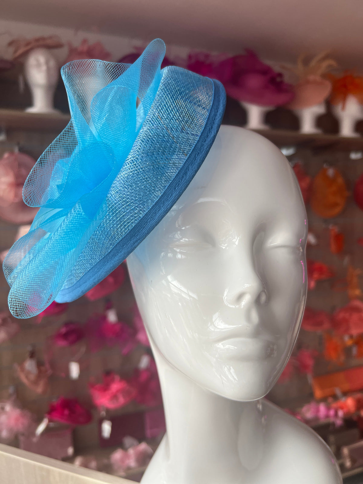 Blue Pillbox Fascinator With Flower-Fascinators Direct