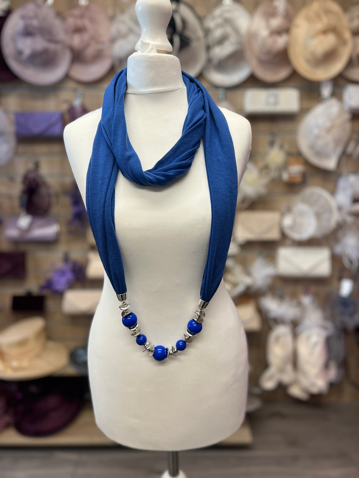 Blue Scarf Necklace With Beads-Fascinators Direct