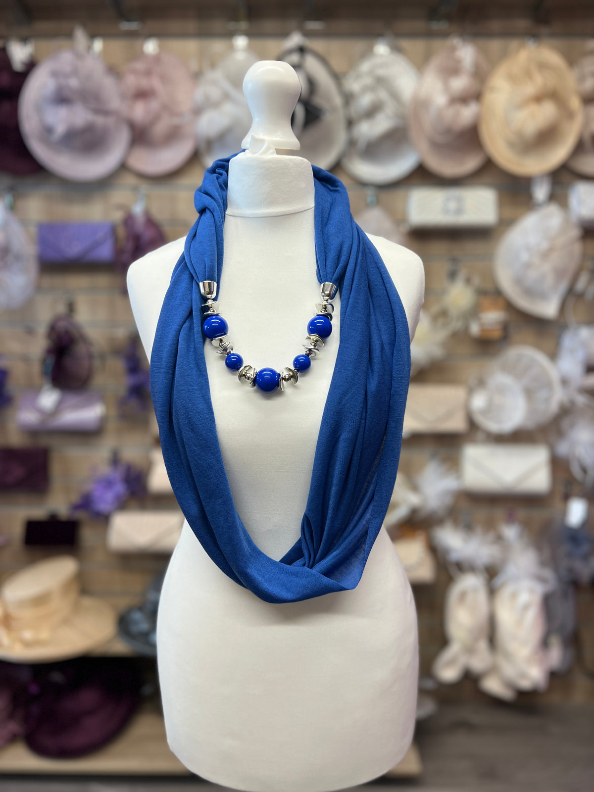 Blue Scarf Necklace With Beads-Fascinators Direct