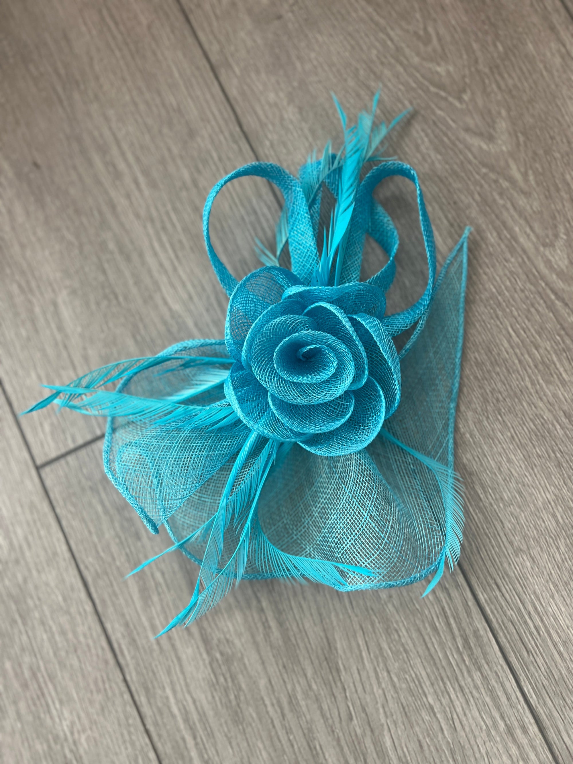 Blue Teardrop Fascinator With Rose & Feathers-Fascinators Direct