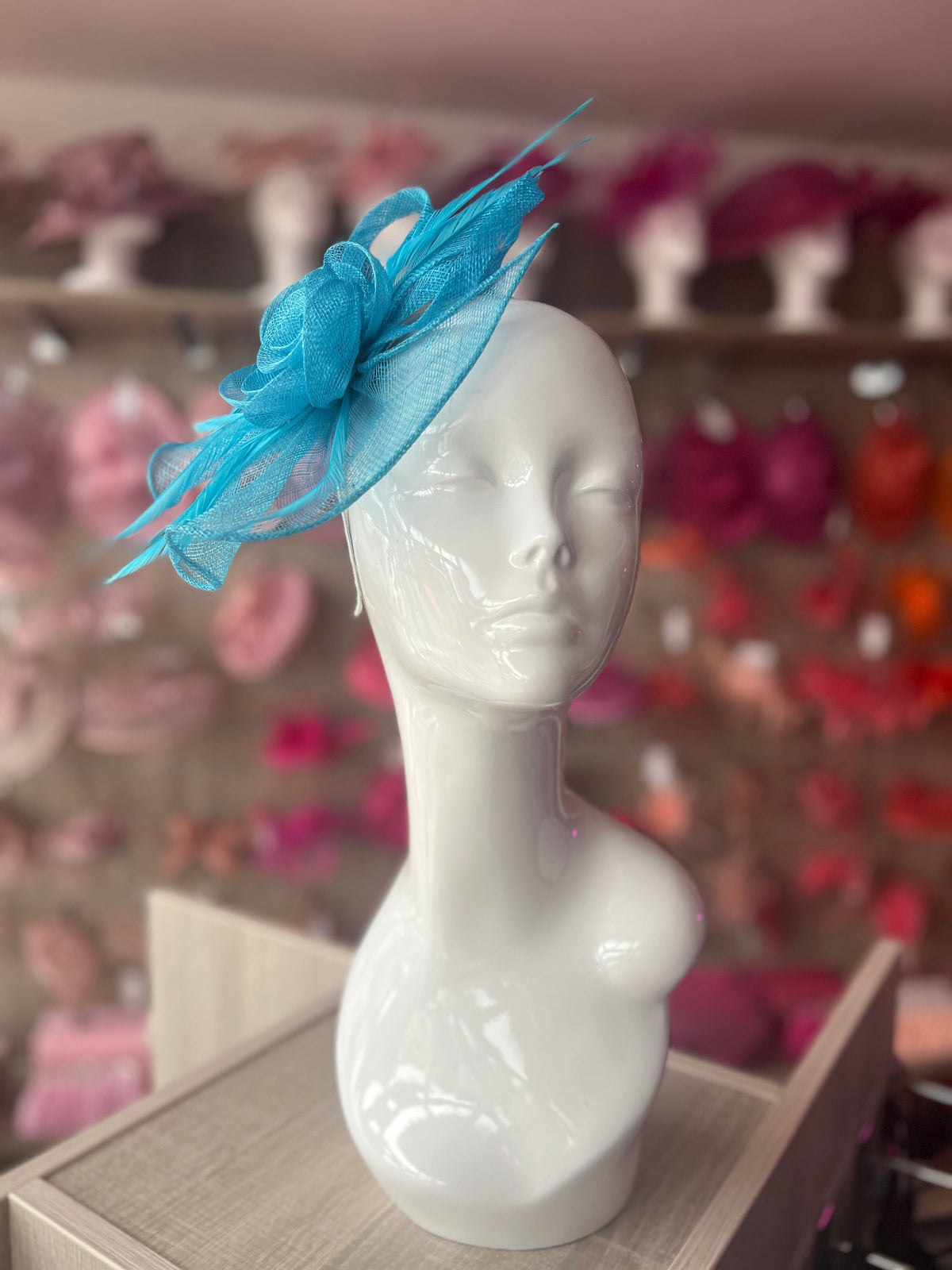 Blue Teardrop Fascinator With Rose &amp; Feathers-Fascinators Direct