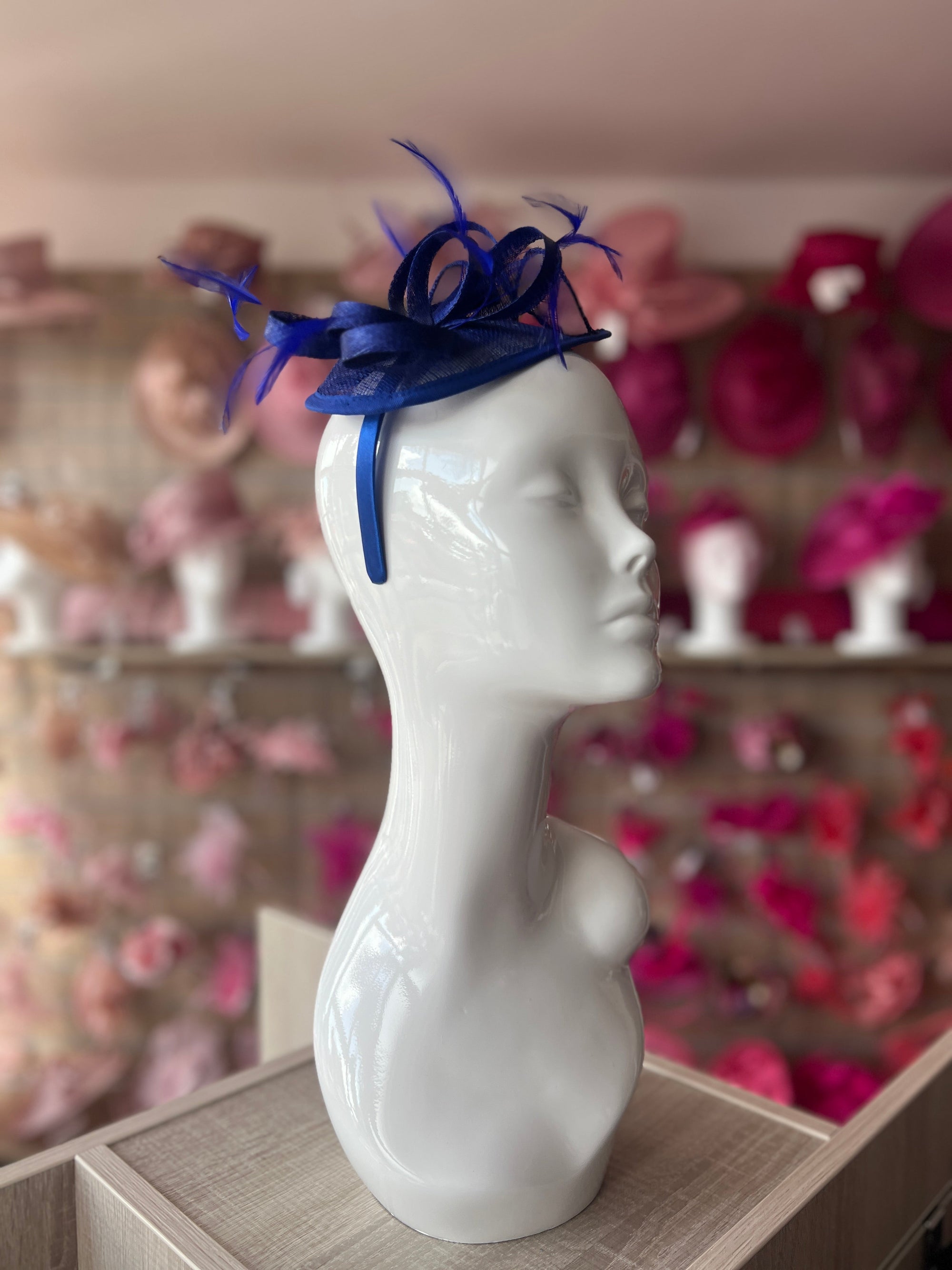 Blue Teardrop Fascinator with Curled Sinamay Loops-Fascinators Direct