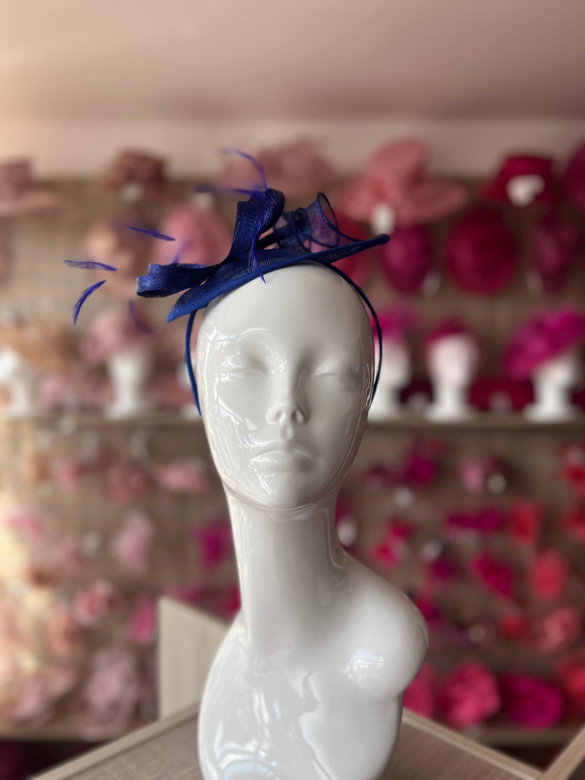 Blue Teardrop Fascinator with Curled Sinamay Loops-Fascinators Direct