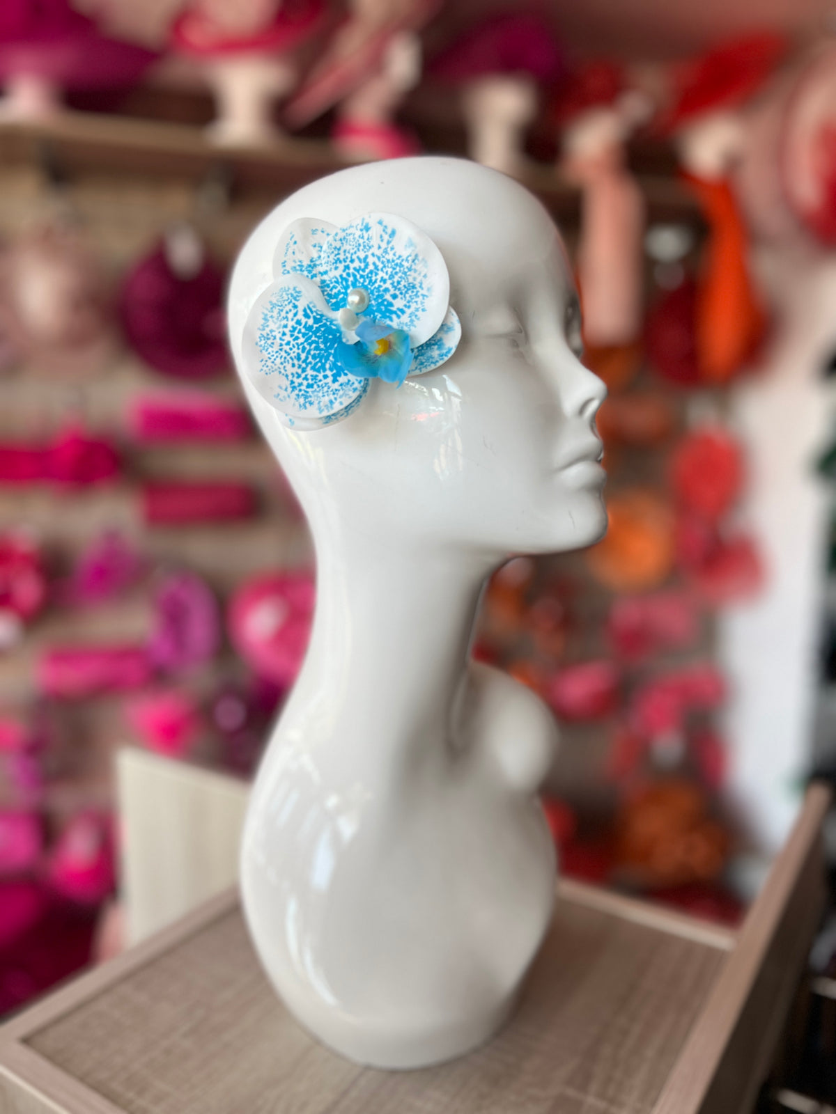 Blue &amp; White Orchid Hair Clip-Fascinators Direct