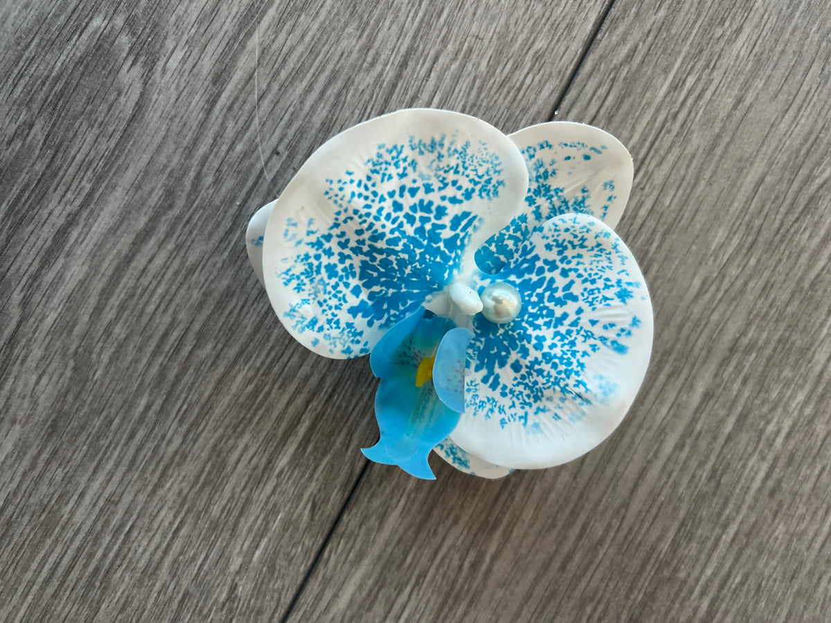 Blue &amp; White Orchid Hair Clip-Fascinators Direct