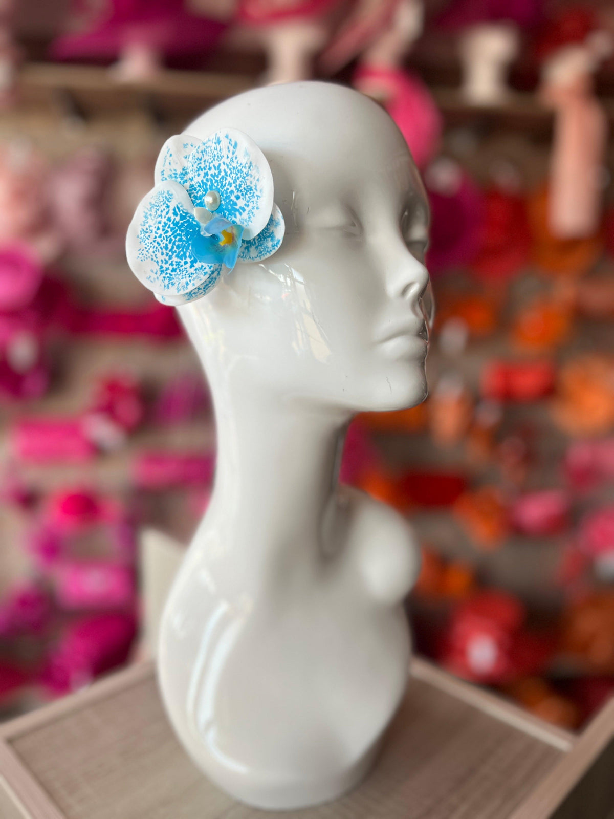 Blue &amp; White Orchid Hair Clip-Fascinators Direct