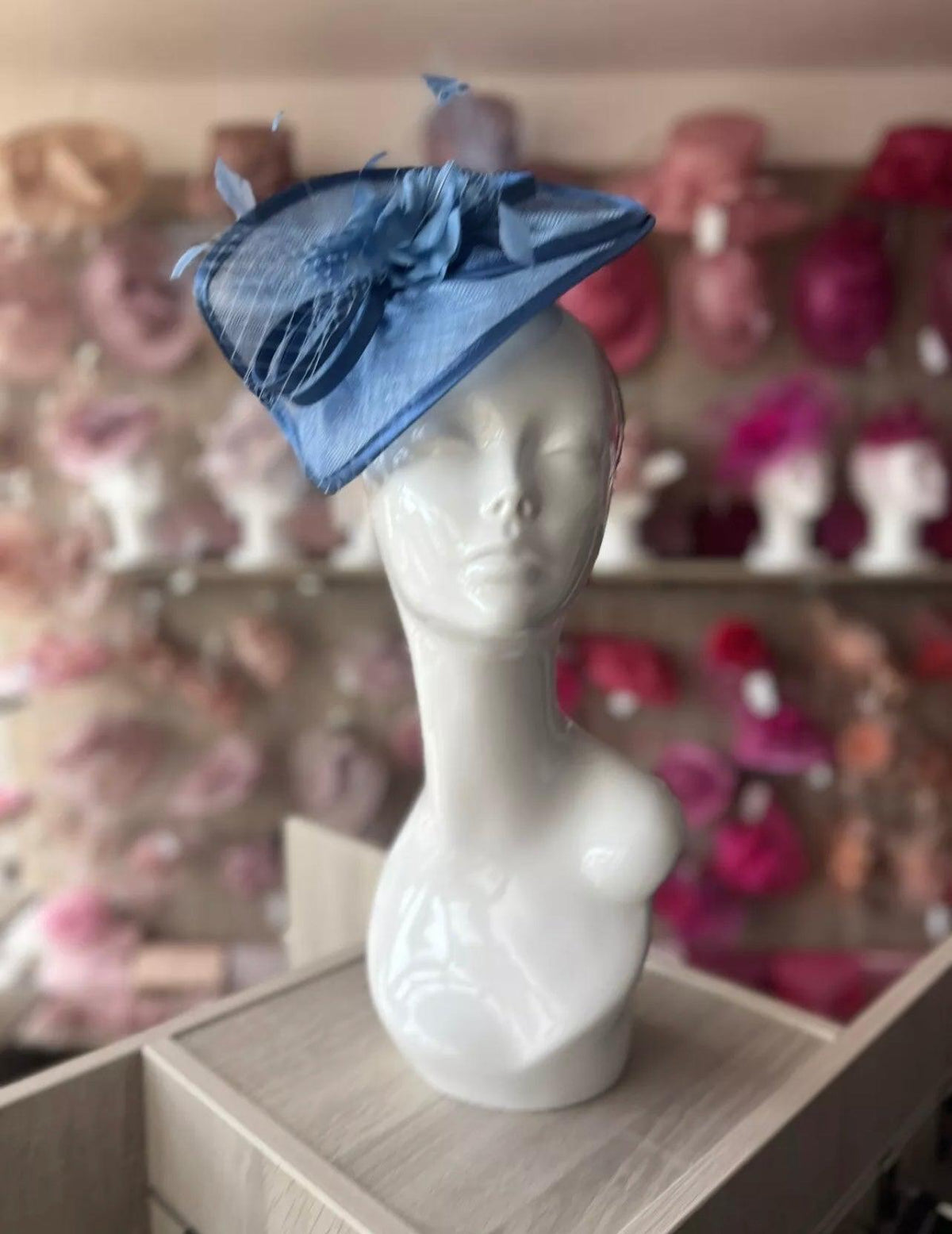 Bluebell Disc Fascinator with Fabric Rose &amp; Netting-Fascinators Direct