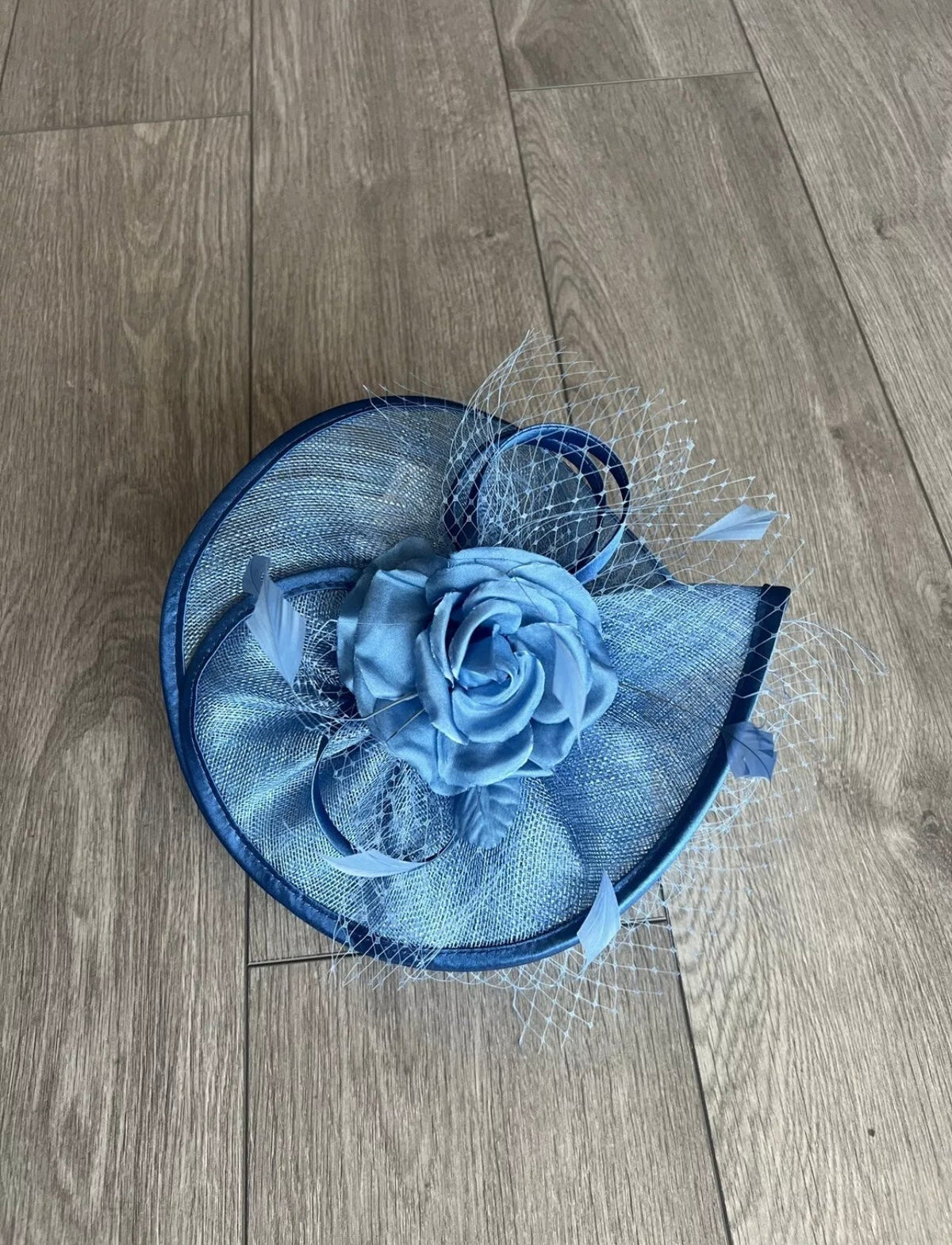 Bluebell Disc Fascinator with Fabric Rose &amp; Netting-Fascinators Direct