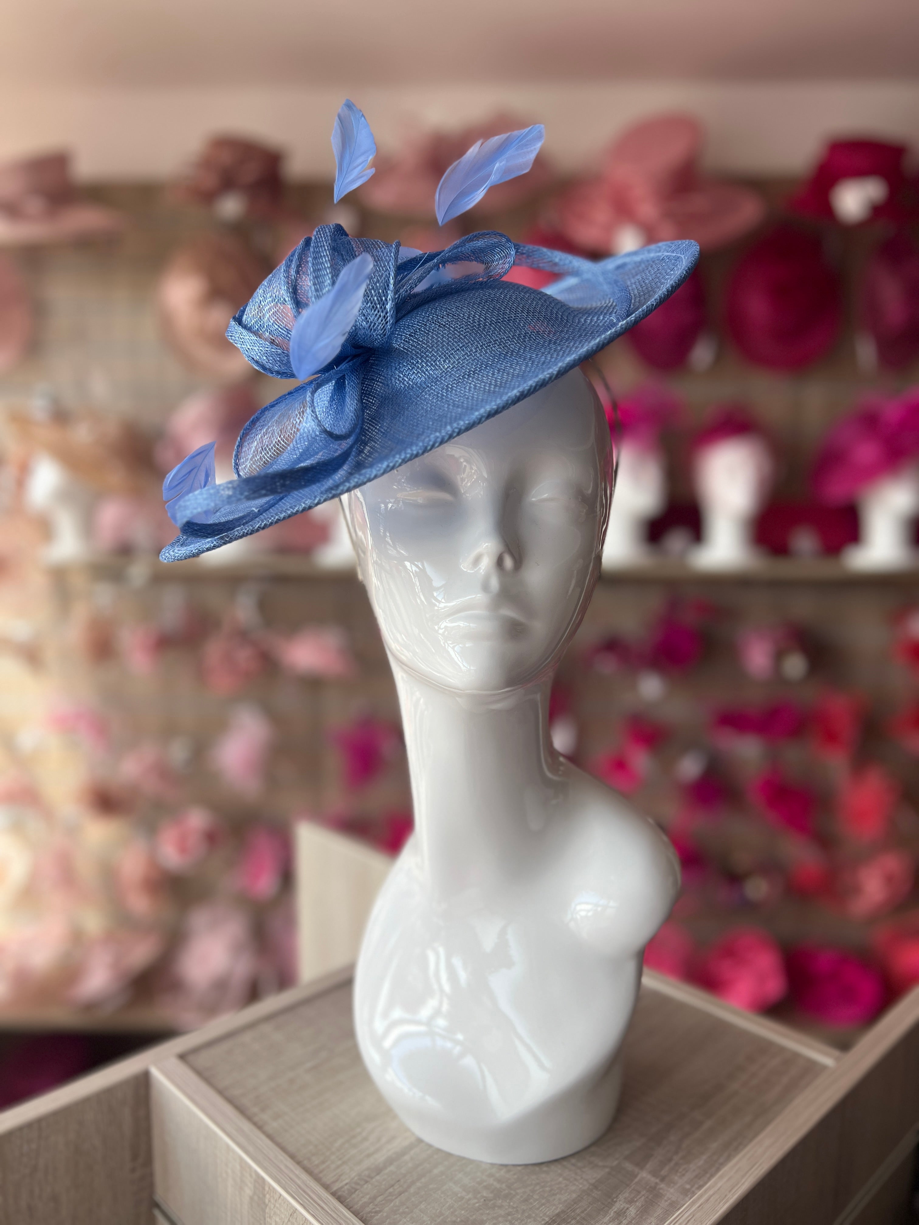 One off Piece - outlets Large White Light Blue Flower Fascinator Hat Big Teardrop Tilted Wedding Races Floral u11909