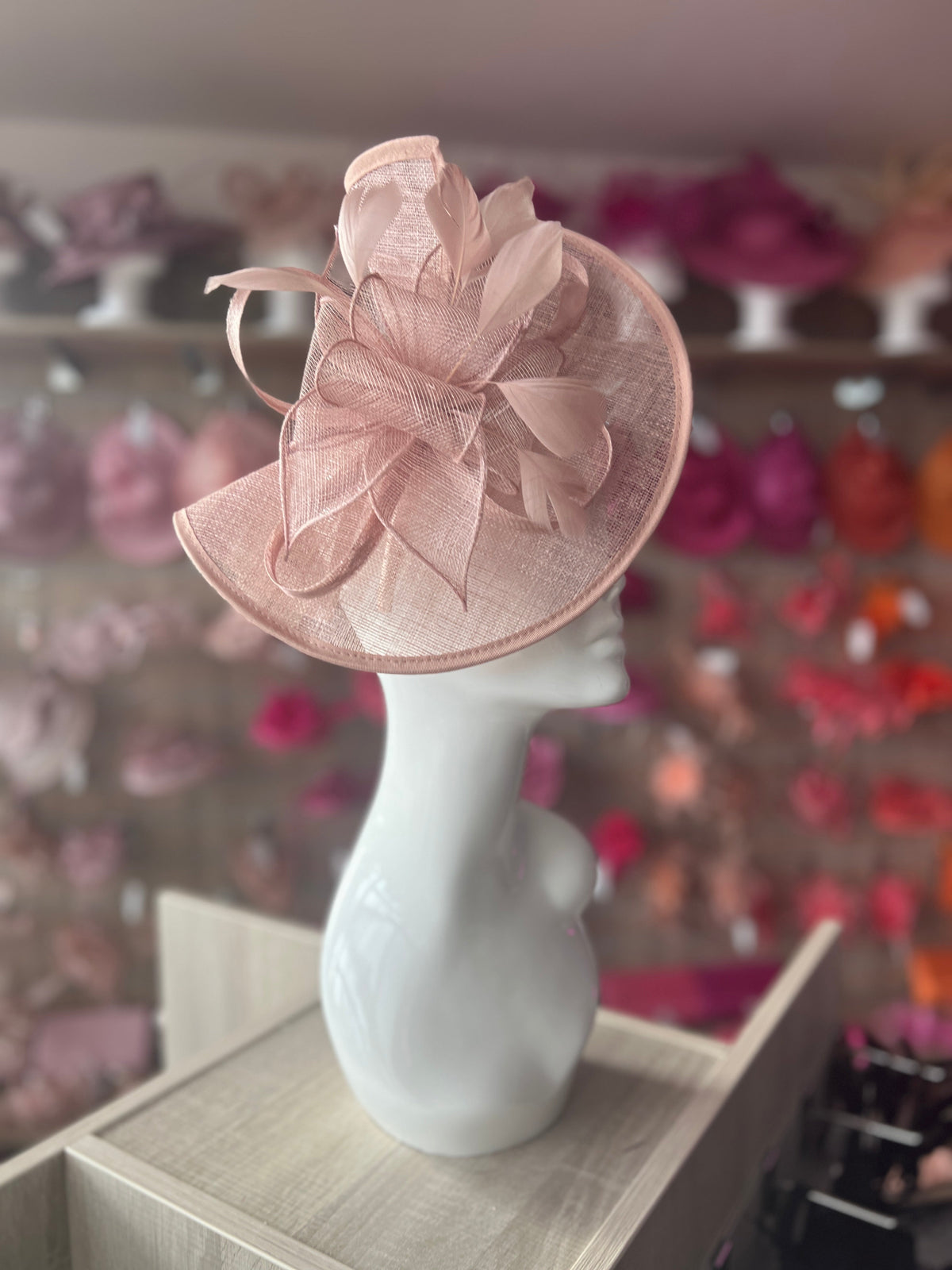 Blush Asymmetric Disc Fascinator With Feathers-Fascinators Direct