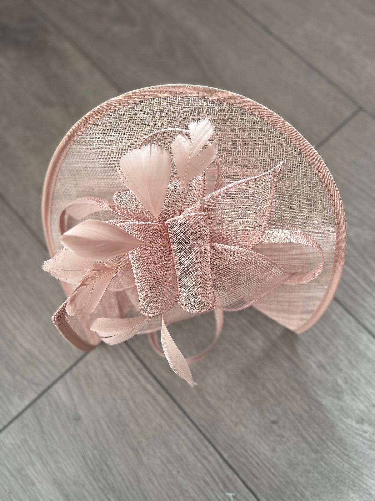Blush Asymmetric Disc Fascinator With Feathers-Fascinators Direct