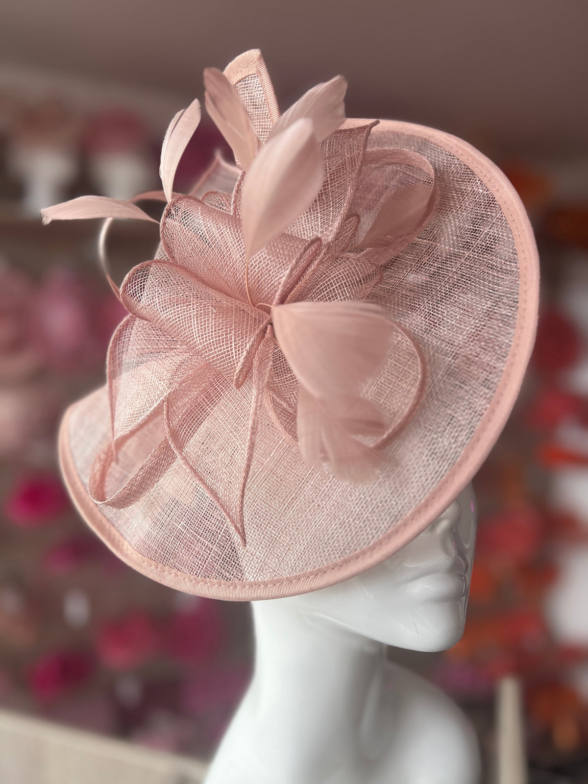 Blush Asymmetric Disc Fascinator With Feathers-Fascinators Direct