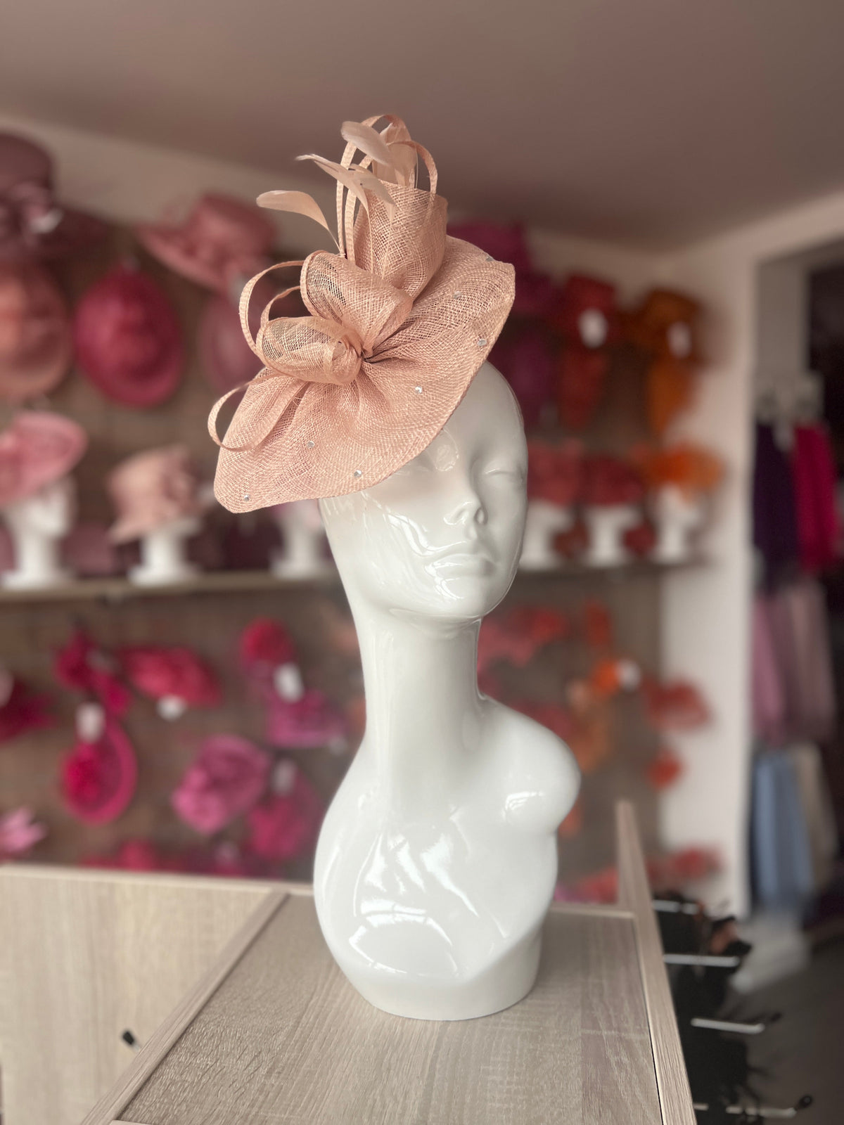 Blush Fascinator With Diamanté Oval Base-Fascinators Direct
