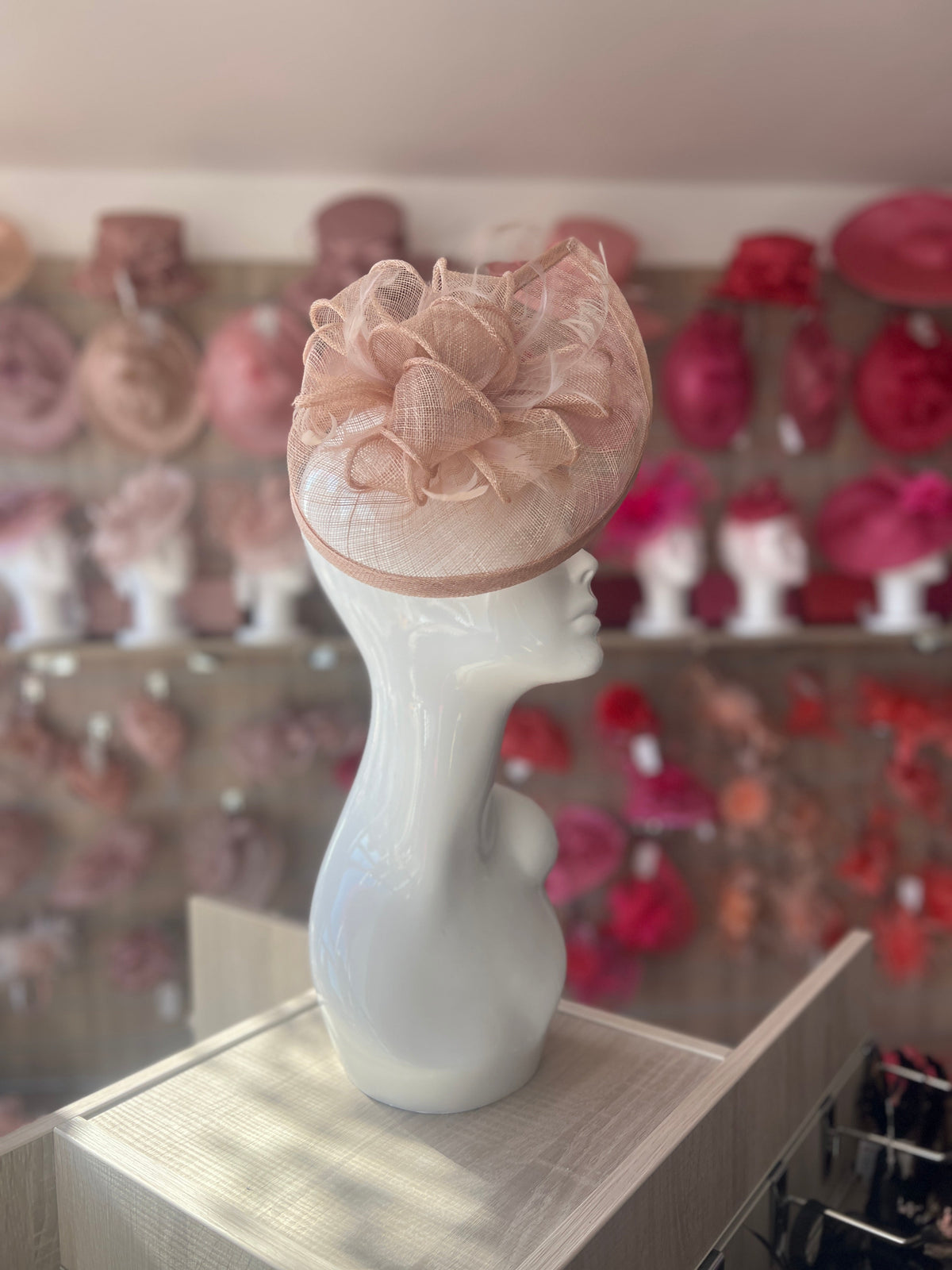 Blush Fascinator with Ruched Sinamay &amp; Loops-Fascinators Direct