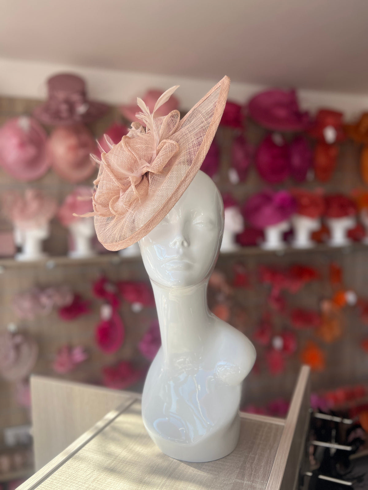 Blush Fascinator with Ruched Sinamay &amp; Loops-Fascinators Direct
