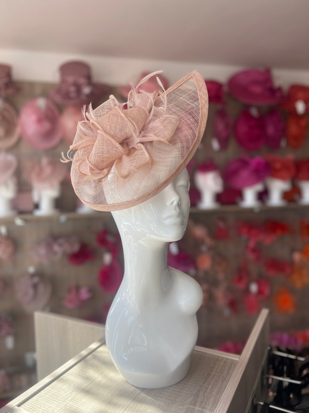 Blush Fascinator with Ruched Sinamay &amp; Loops-Fascinators Direct