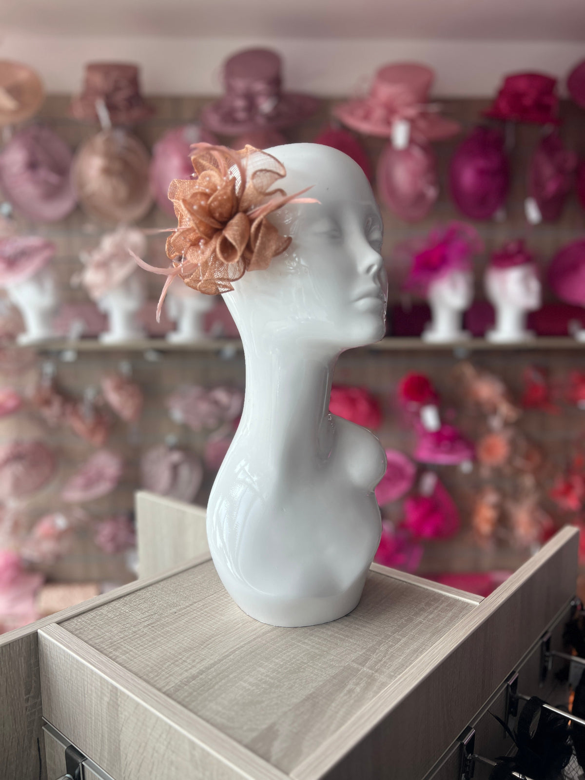Blush Small Fascinator With Decorative Beads &amp; Feathers-Fascinators Direct