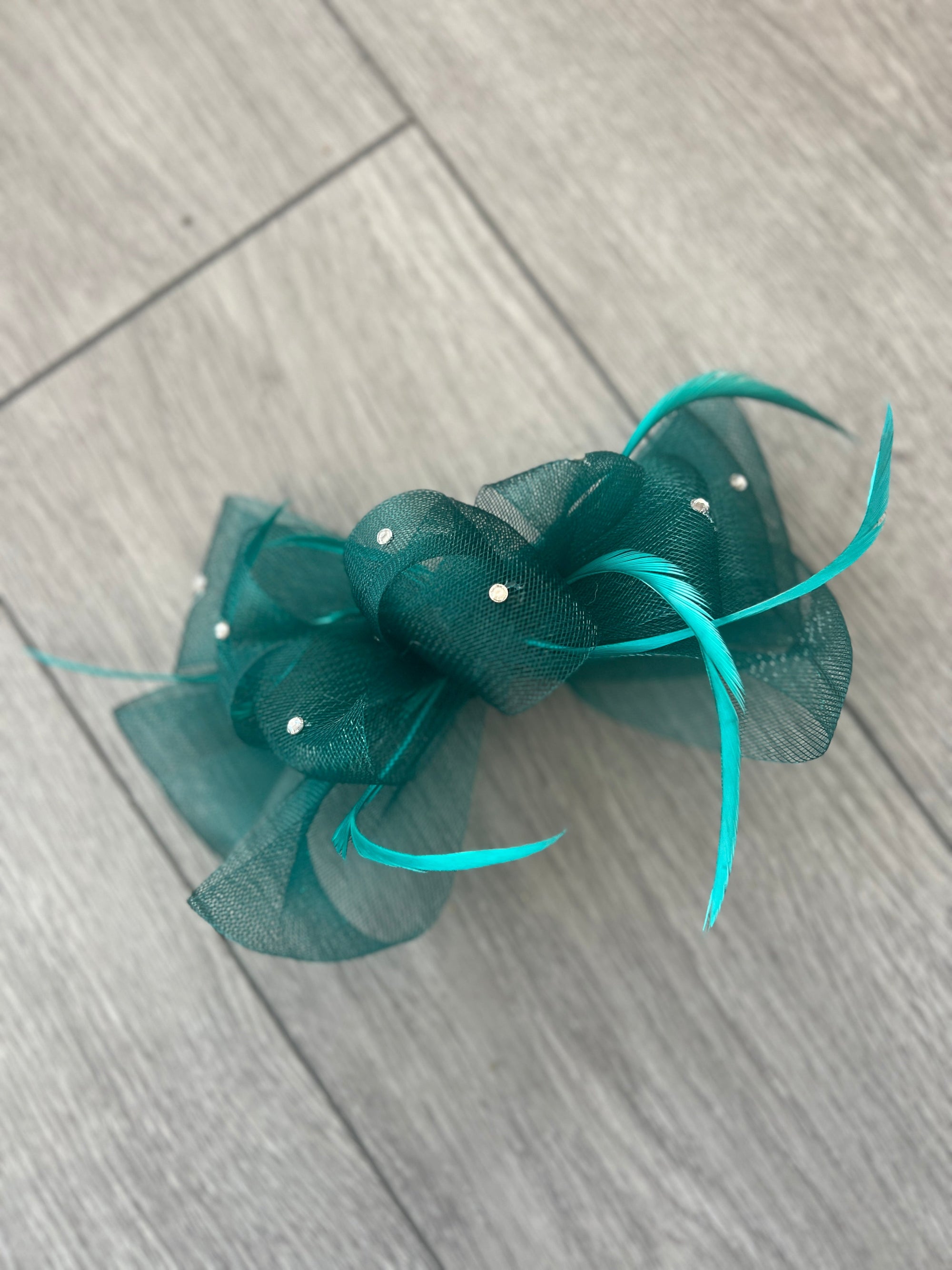 Bottle Green Diamanté Loop Bow Fascinator-Fascinators Direct